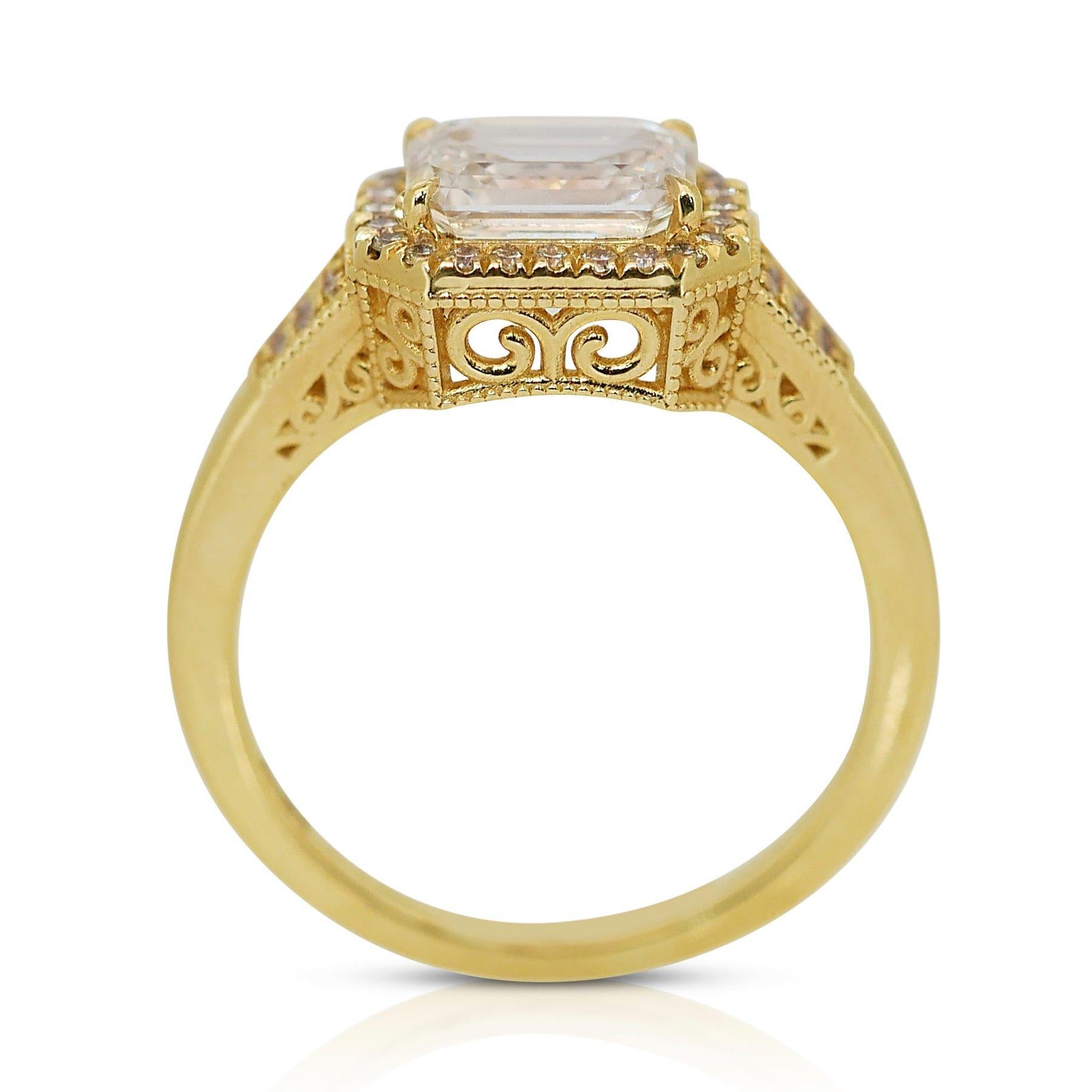Timeless 1.71ct Double Excellent Ideal Cut Diamonds Halo Ring in 18k Yellow Gold 2