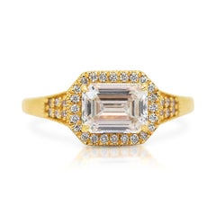 Timeless 1.71ct Double Excellent Ideal Cut Diamonds Halo Ring in 18k Yellow Gold