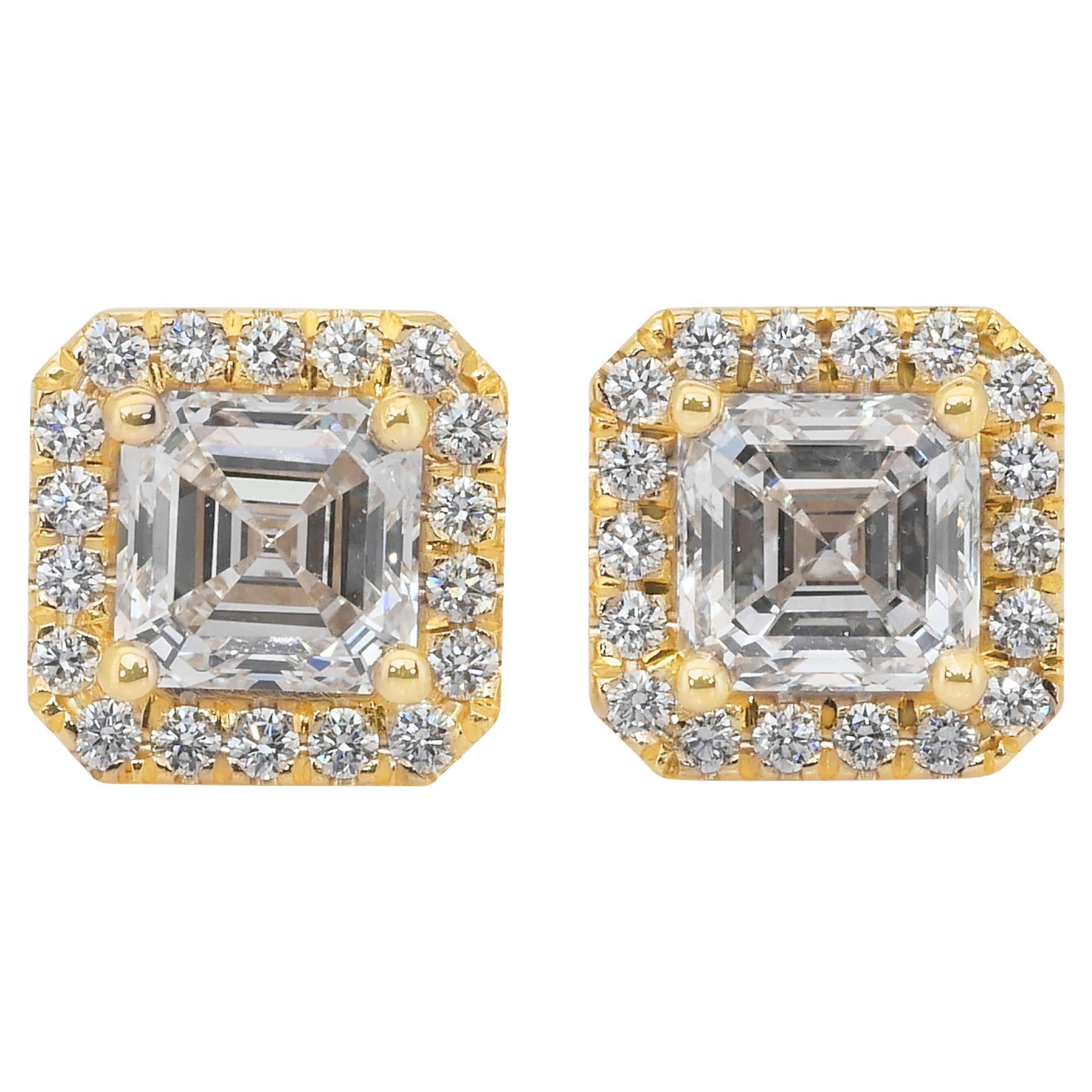 Timeless 1.76ct Diamonds Stud Earrings in 18k Yellow Gold - IGI Certified