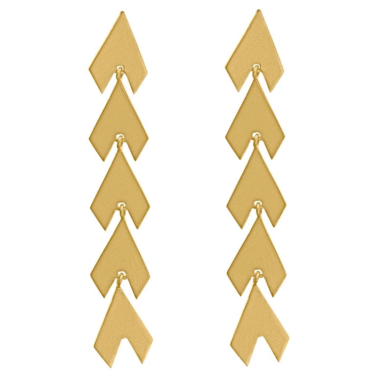Timeless 18 Karat Gold-Plated Silver Arrow Shaped Greek Drop Earrings For Sale