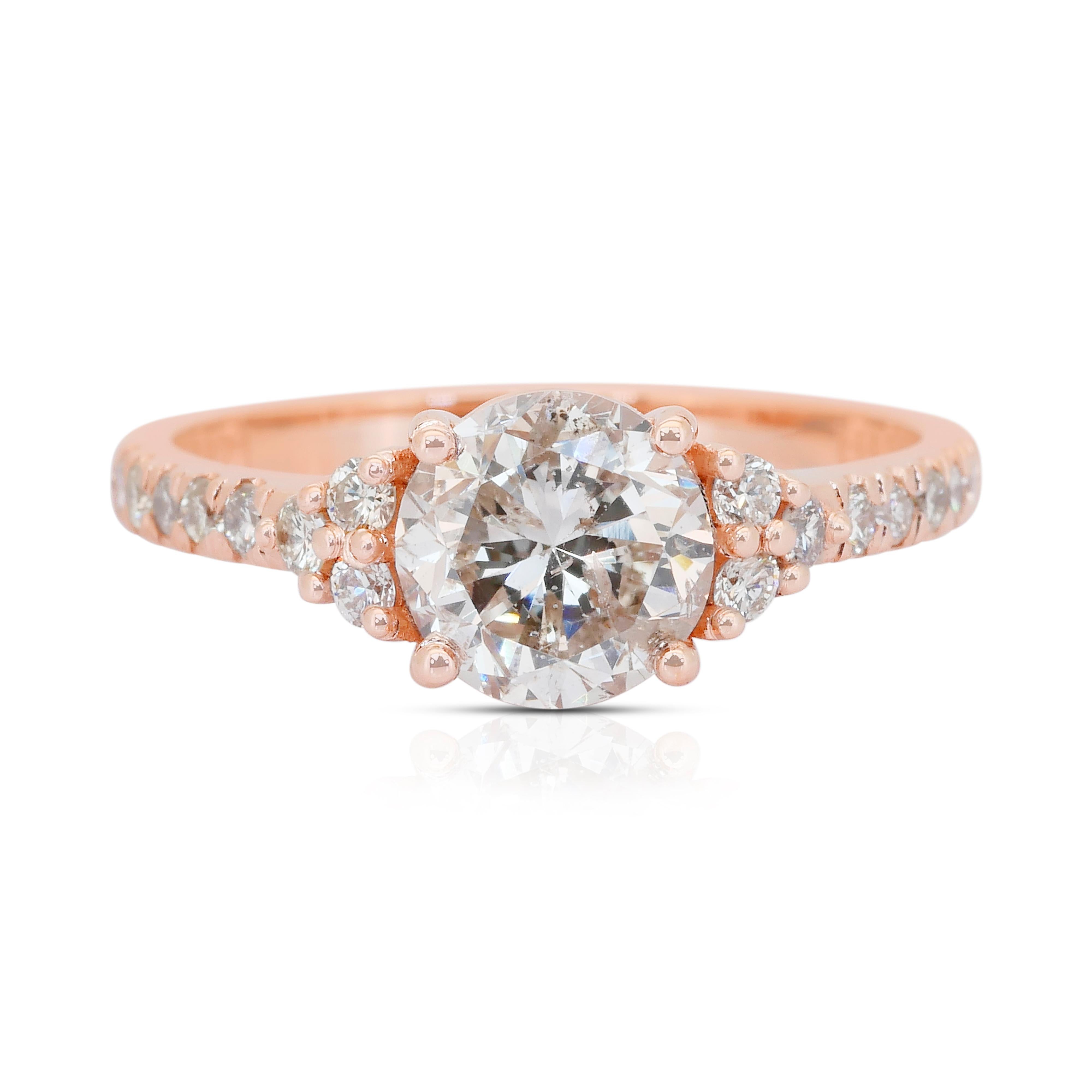 Bague intemporelle en or rose 18 carats avec pavé de 1,86 ct de diamants - certifié IGI