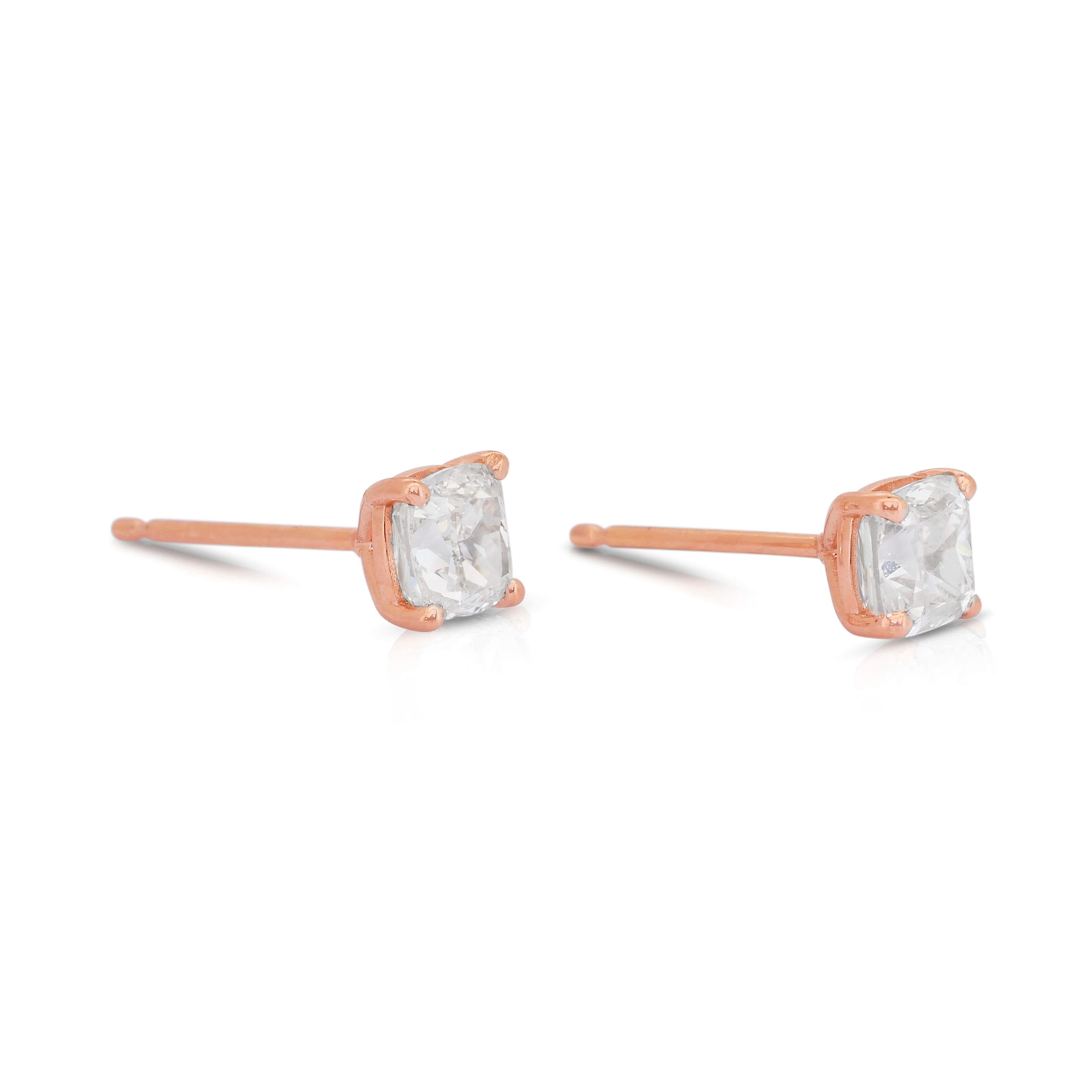 Timeless 1.86ct Diamonds Stud Earrings in 18k Rose Gold - IGI Certified In New Condition For Sale In רמת גן, IL