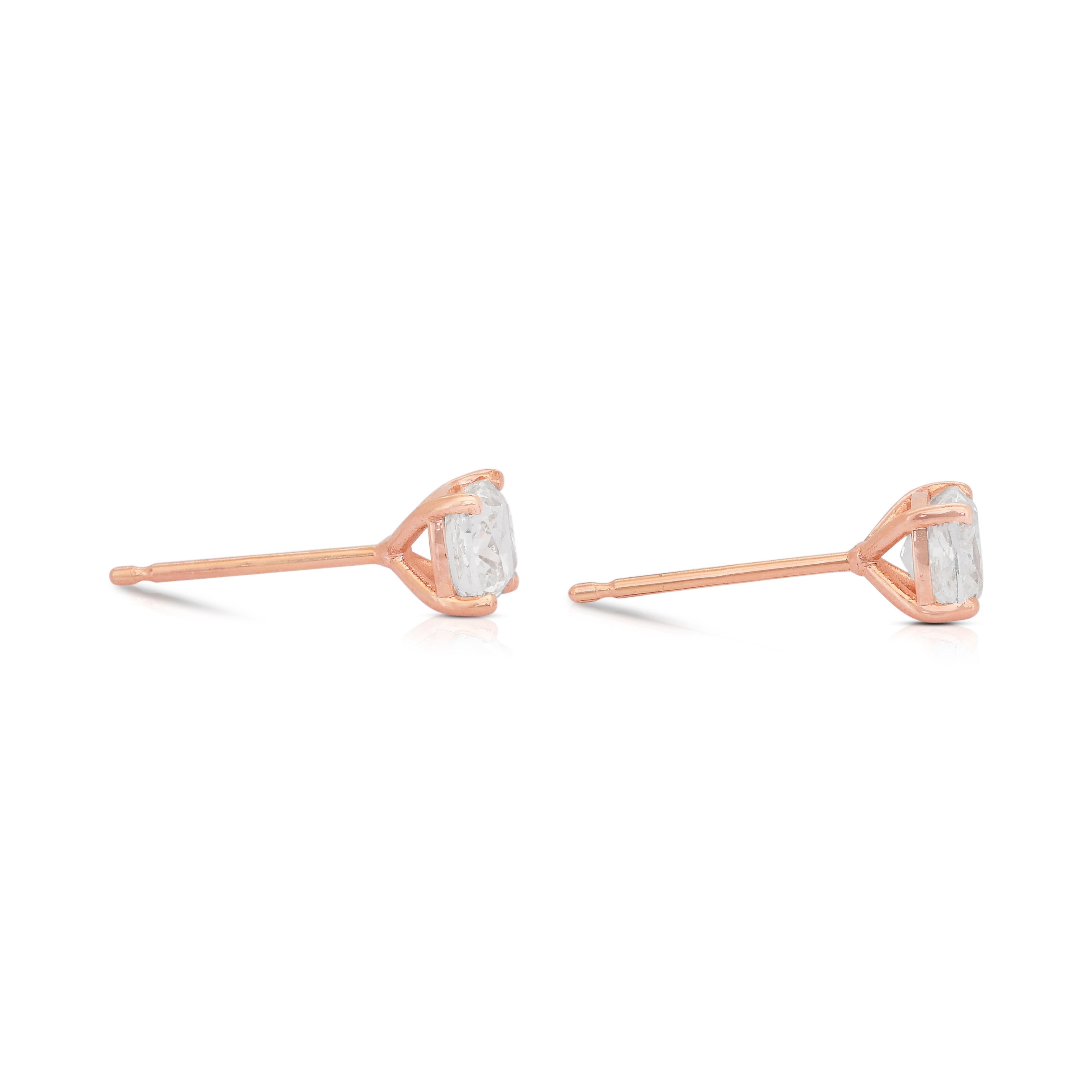 Women's Timeless 1.86ct Diamonds Stud Earrings in 18k Rose Gold - IGI Certified For Sale