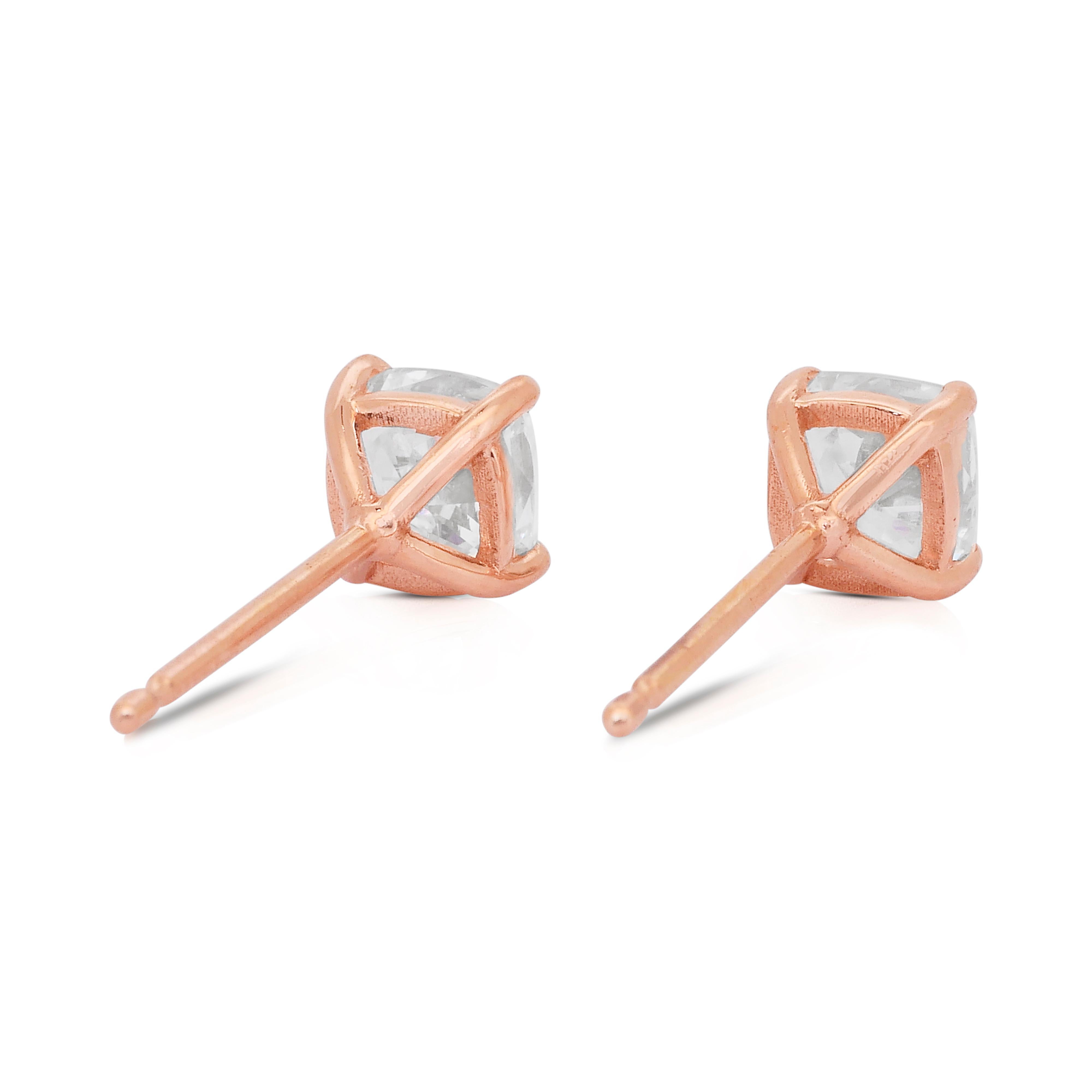 Timeless 1.86ct Diamonds Stud Earrings in 18k Rose Gold - IGI Certified For Sale 2