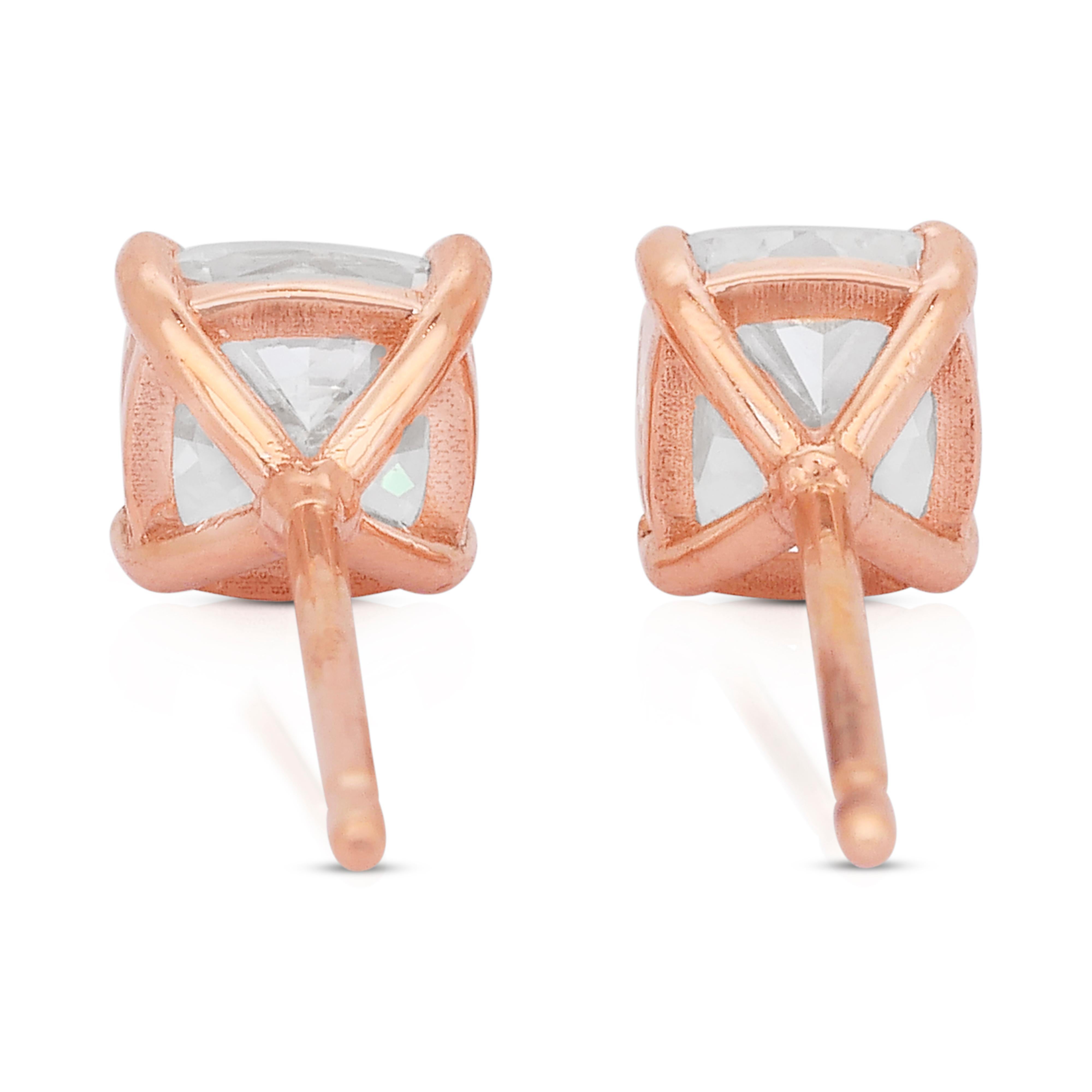 Timeless 1.86ct Diamonds Stud Earrings in 18k Rose Gold - IGI Certified For Sale 3