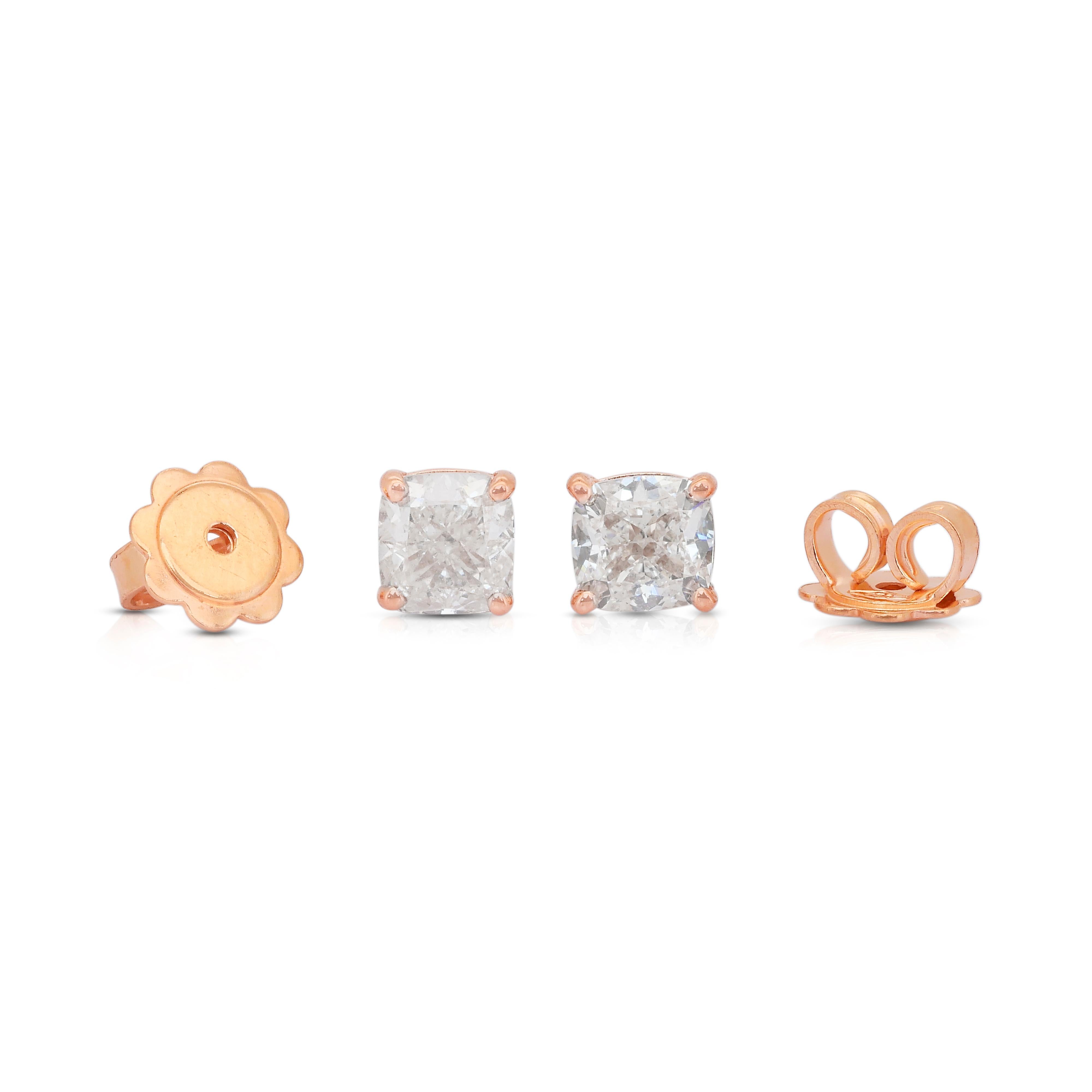 Timeless 1.86ct Diamonds Stud Earrings in 18k Rose Gold - IGI Certified For Sale 4