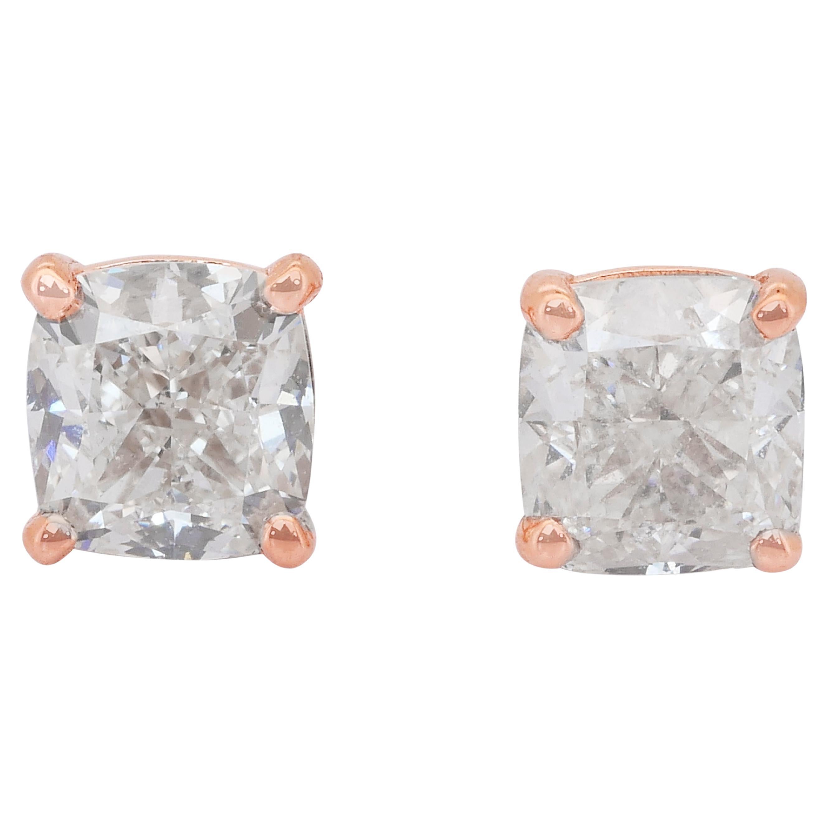Timeless 1.86ct Diamonds Stud Earrings in 18k Rose Gold - IGI Certified