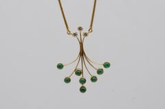 Timeless 18k Gold Necklace with 8 Emerald Cabochons & 3 Brilliant-Cut Diamonds
