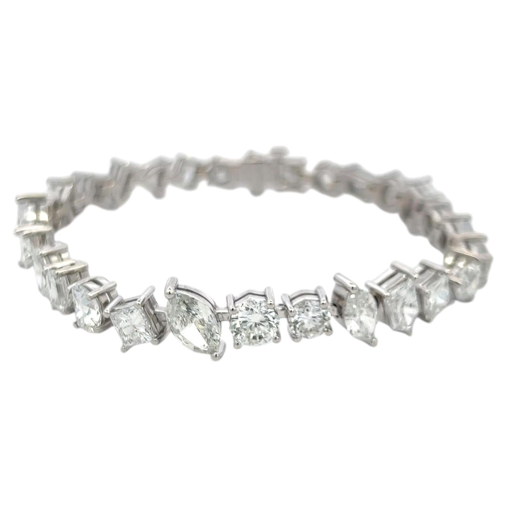 Timeless 18K White Gold Bracelet with 15.92 Carat Mixed Cut GIA Diamonds For Sale
