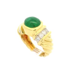 Timeless 18k Yellow Gold GIA 3.05ctw Cabochon Emerald Diamond Twisted Cable Ring