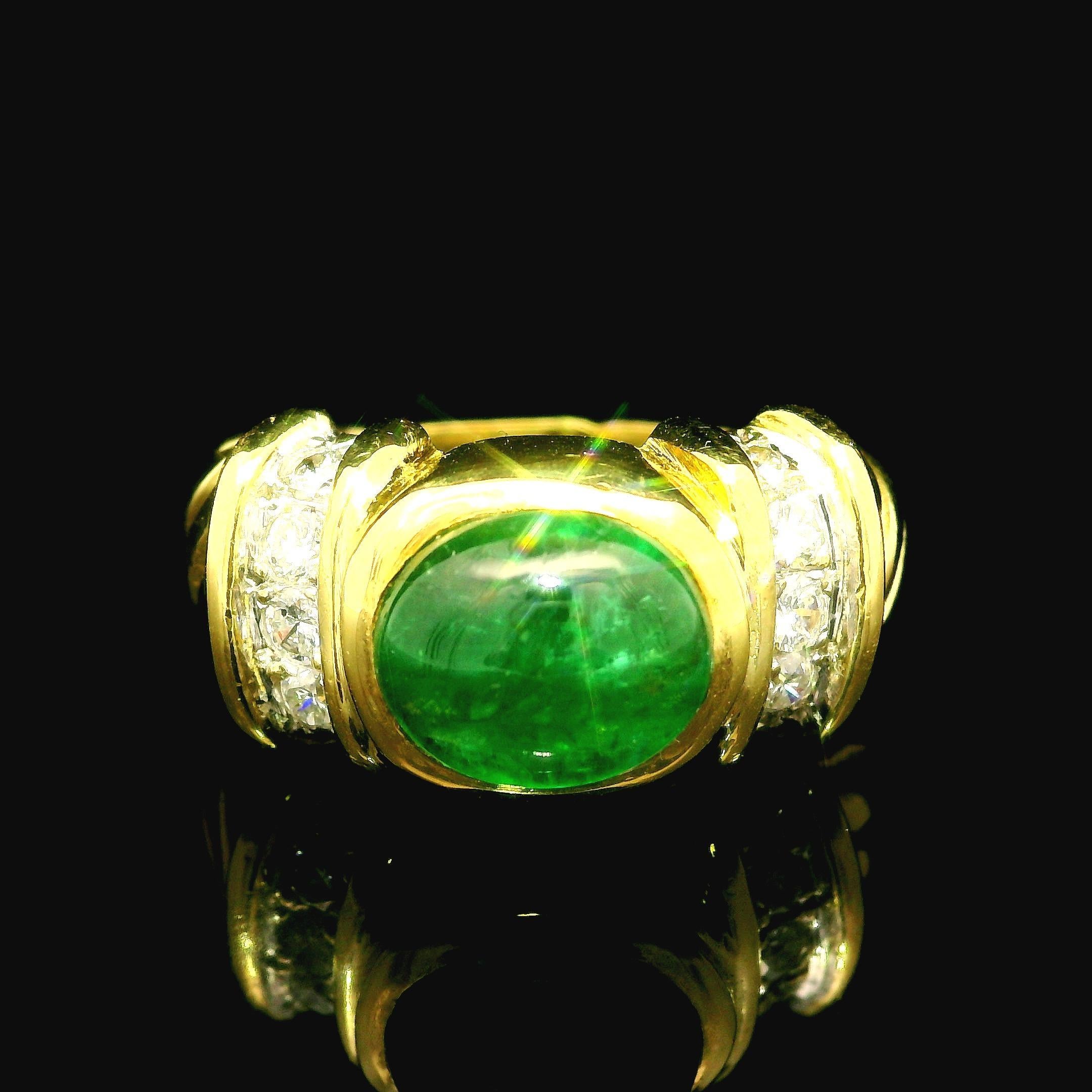  Timeless Bague en or jaune 18 carats GIA 3.05ctw Cabochon Emeraude Diamant Câble Torsadé Pour femmes 