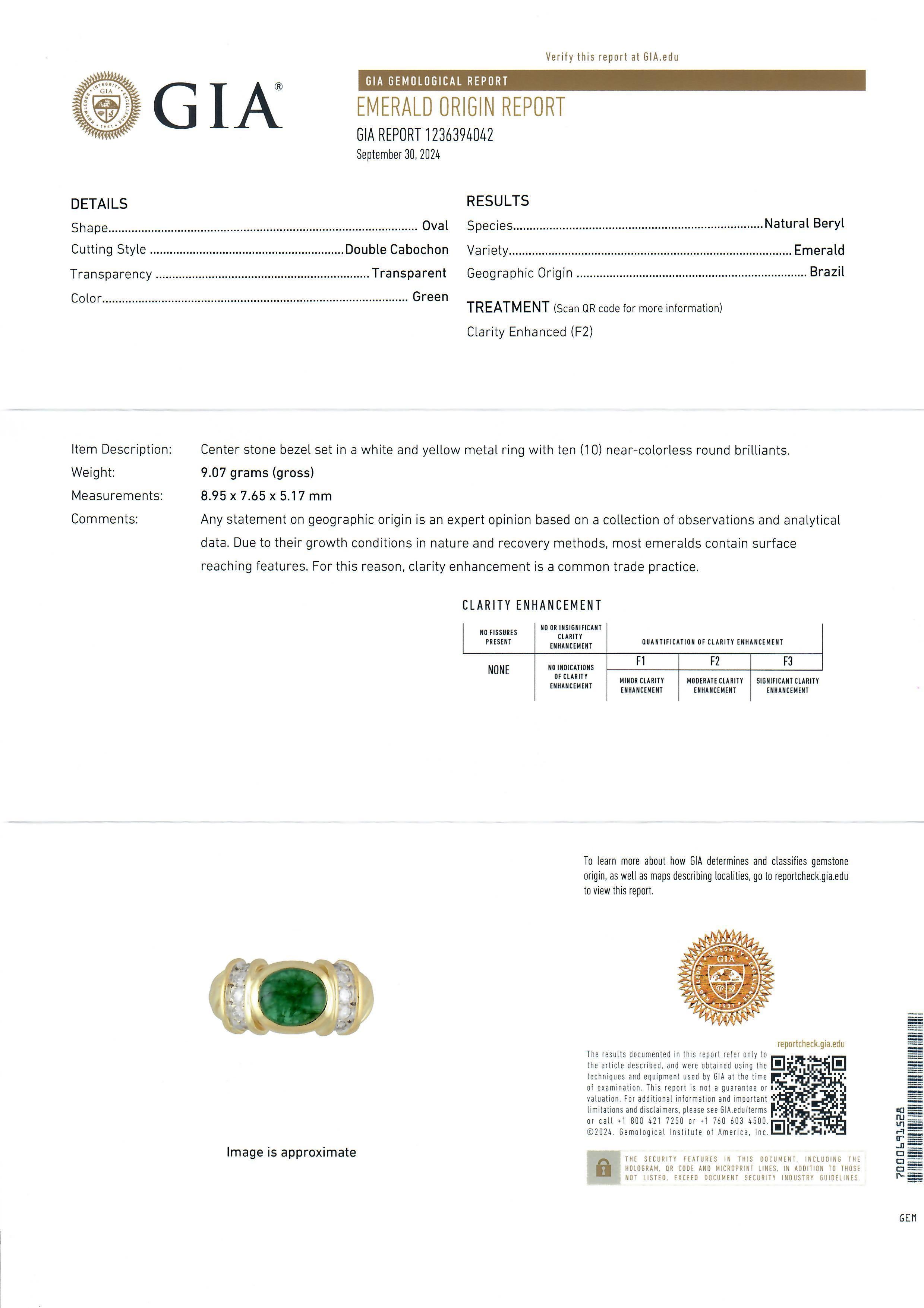 Timeless Bague en or jaune 18 carats GIA 3.05ctw Cabochon Emeraude Diamant Câble Torsadé 1