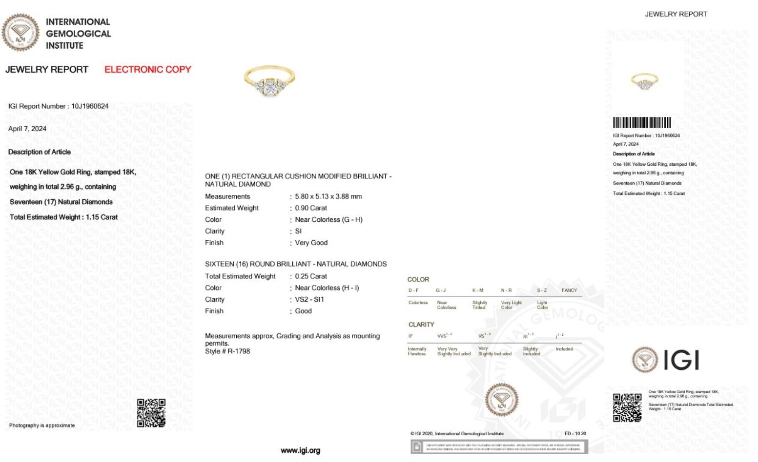 Timeless 18k Yellow Gold Pave Diamond Ring w/1.15 ct - IGI Certified 1