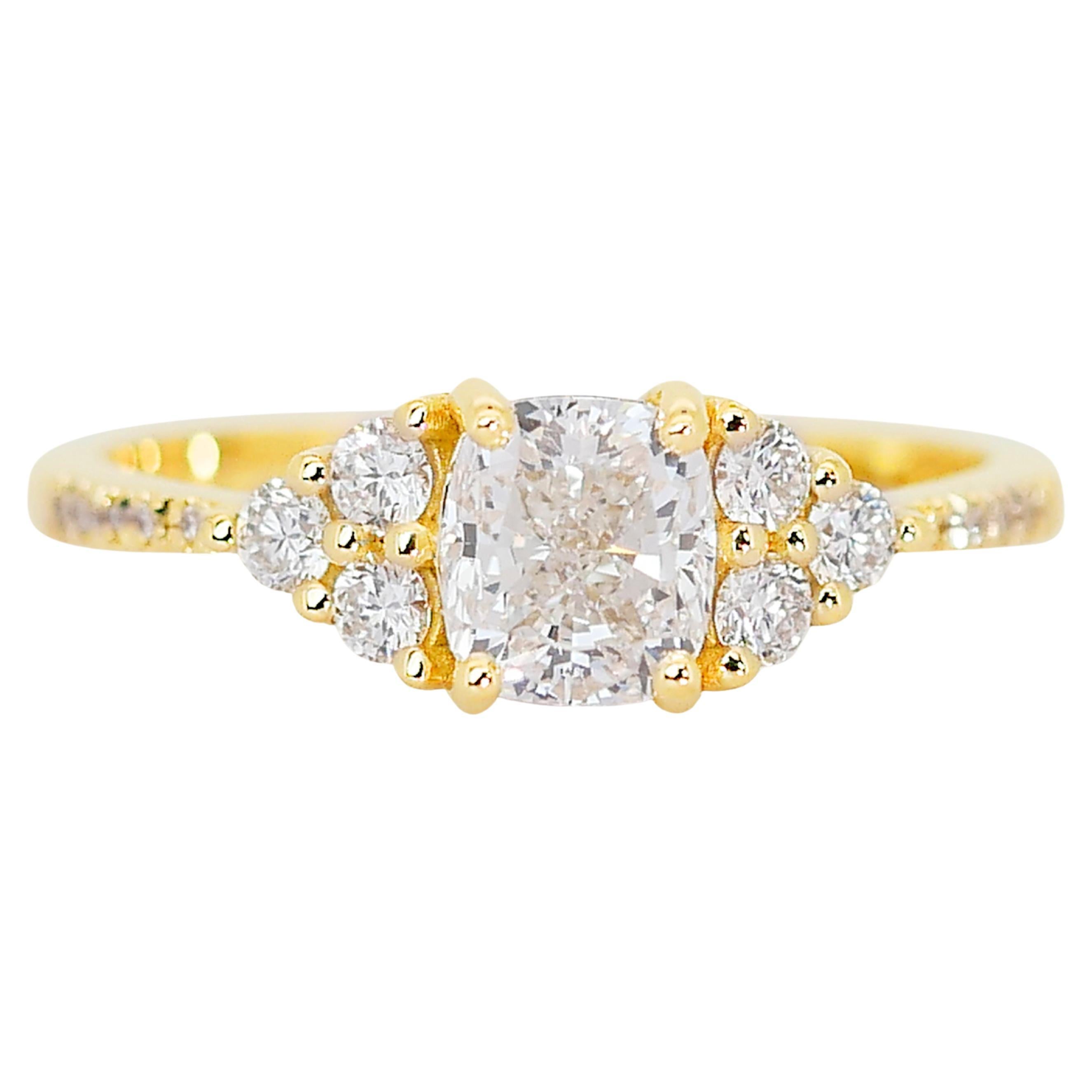 Timeless 18k Yellow Gold Pave Diamond Ring w/1.15 ct - IGI Certified For Sale