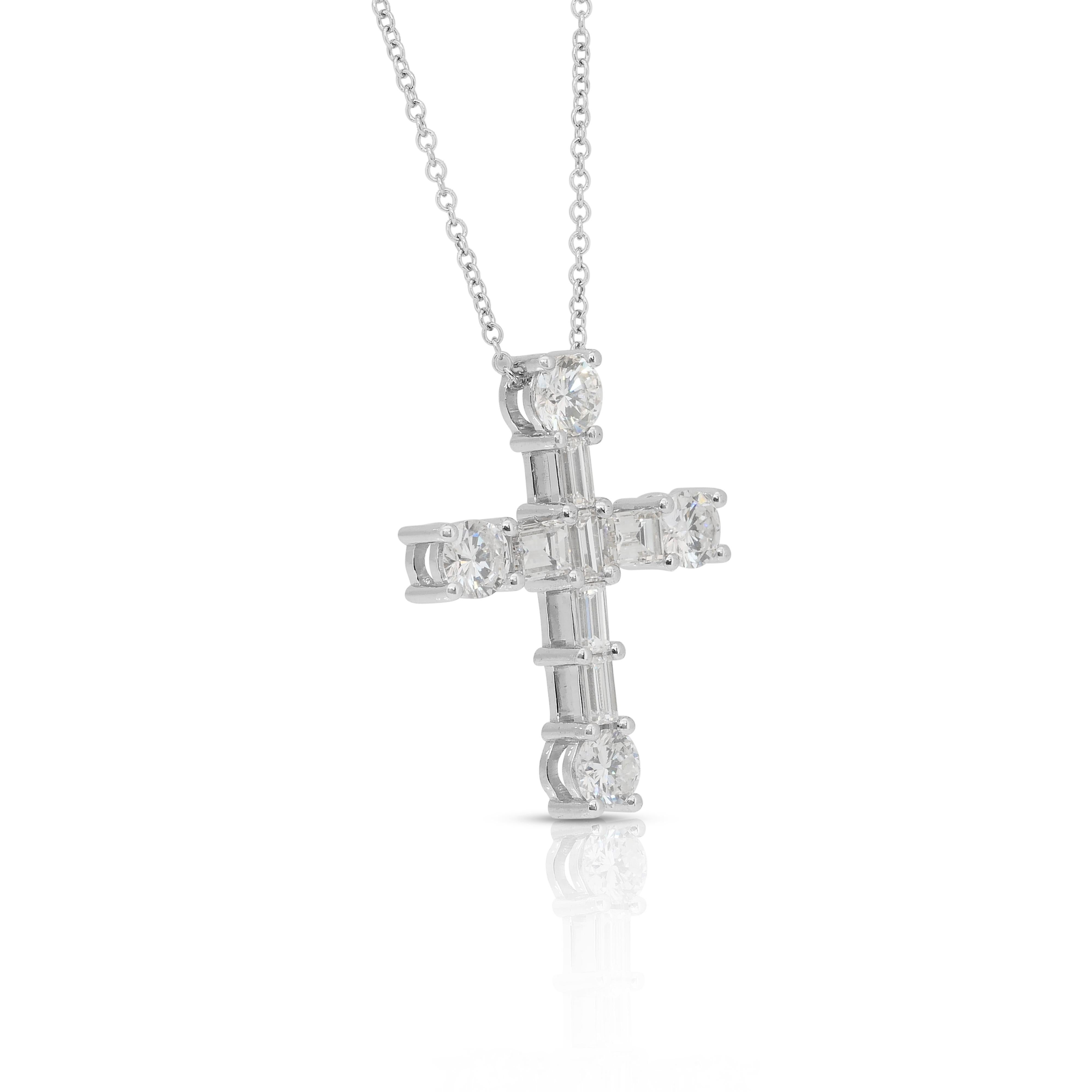 Timeless 1.96ct Diamonds Necklace with Cross Pendant in 18k White Gold - IGI Certified

Sleek, sophisticated, and sparkling from every angle, this 18k white gold necklace is a modern classic. It showcases six baguette-cut diamonds totaling 0.95ct