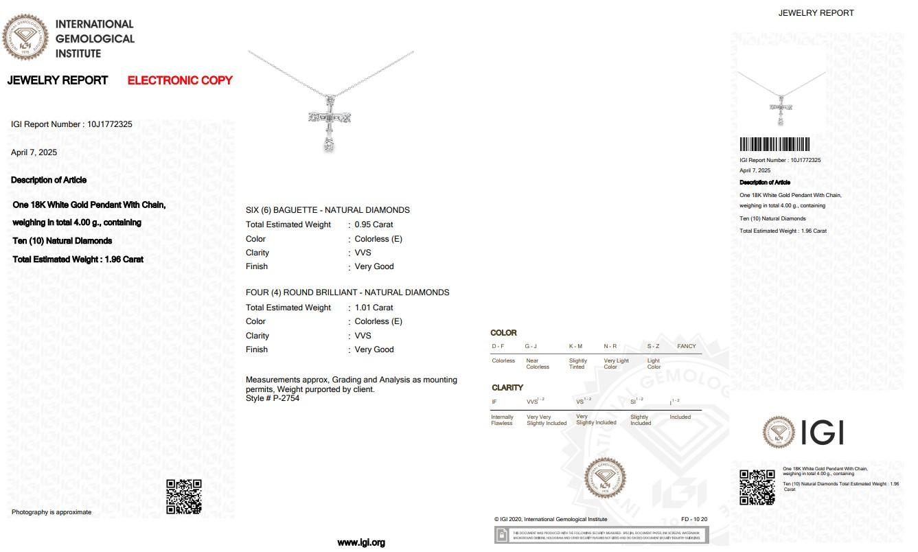 Women's Timeless 1.96ct Diamonds Necklace with Cross Pendant in 18k White Gold