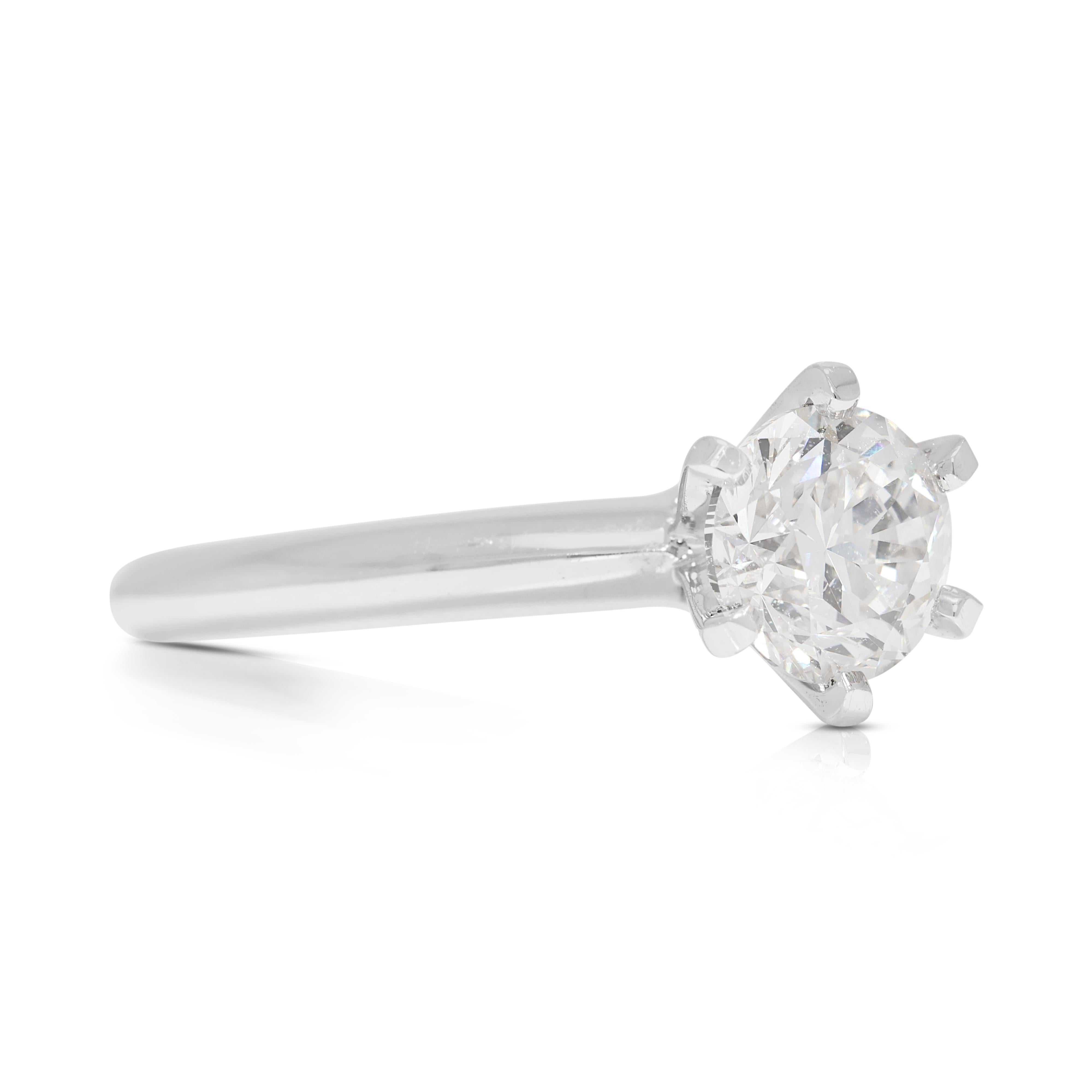 Round Cut Timeless 1ct Natural Diamond Solitaire Ring in 18k White Gold For Sale