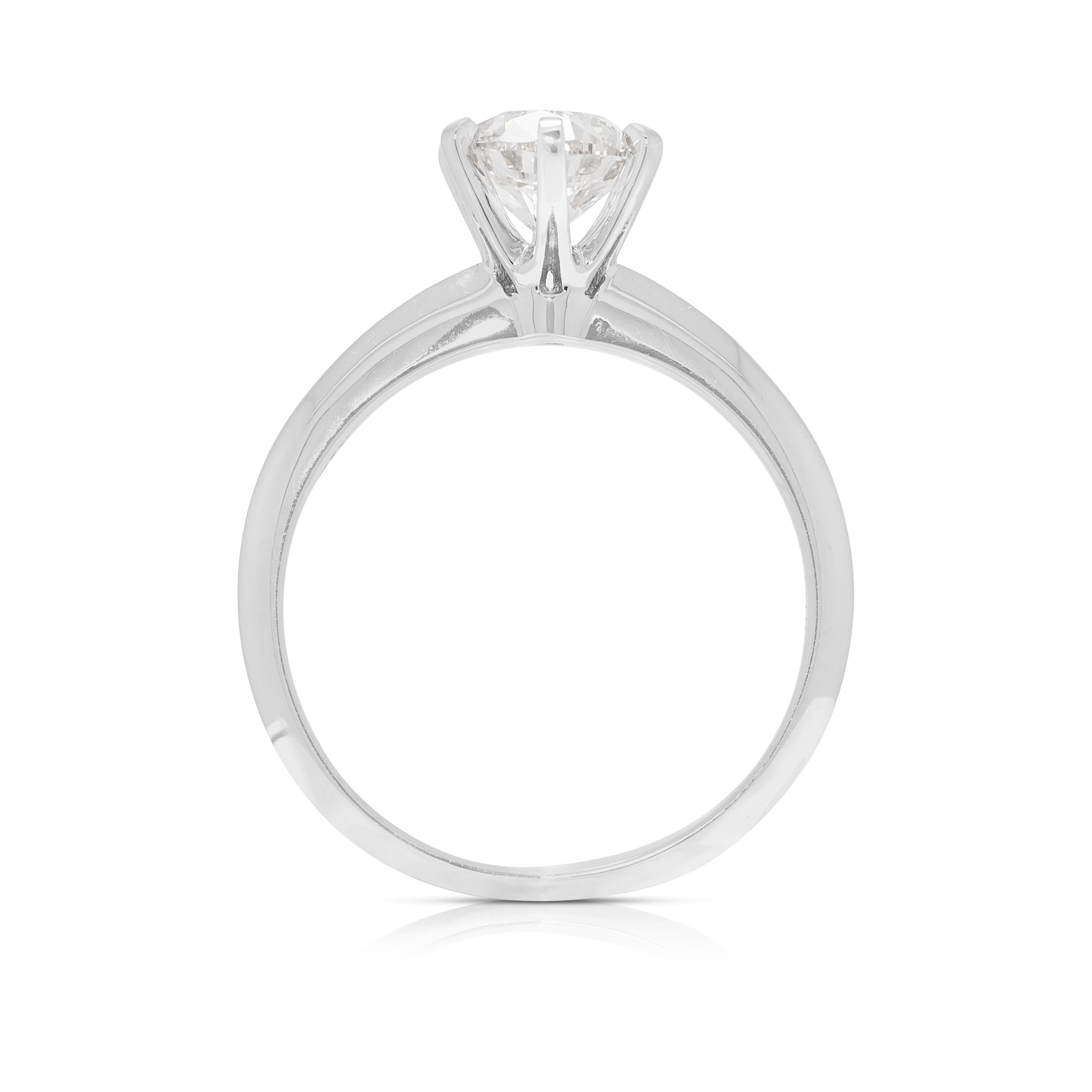 Timeless 1ct Natural Diamond Solitaire Ring in 18k White Gold For Sale 2