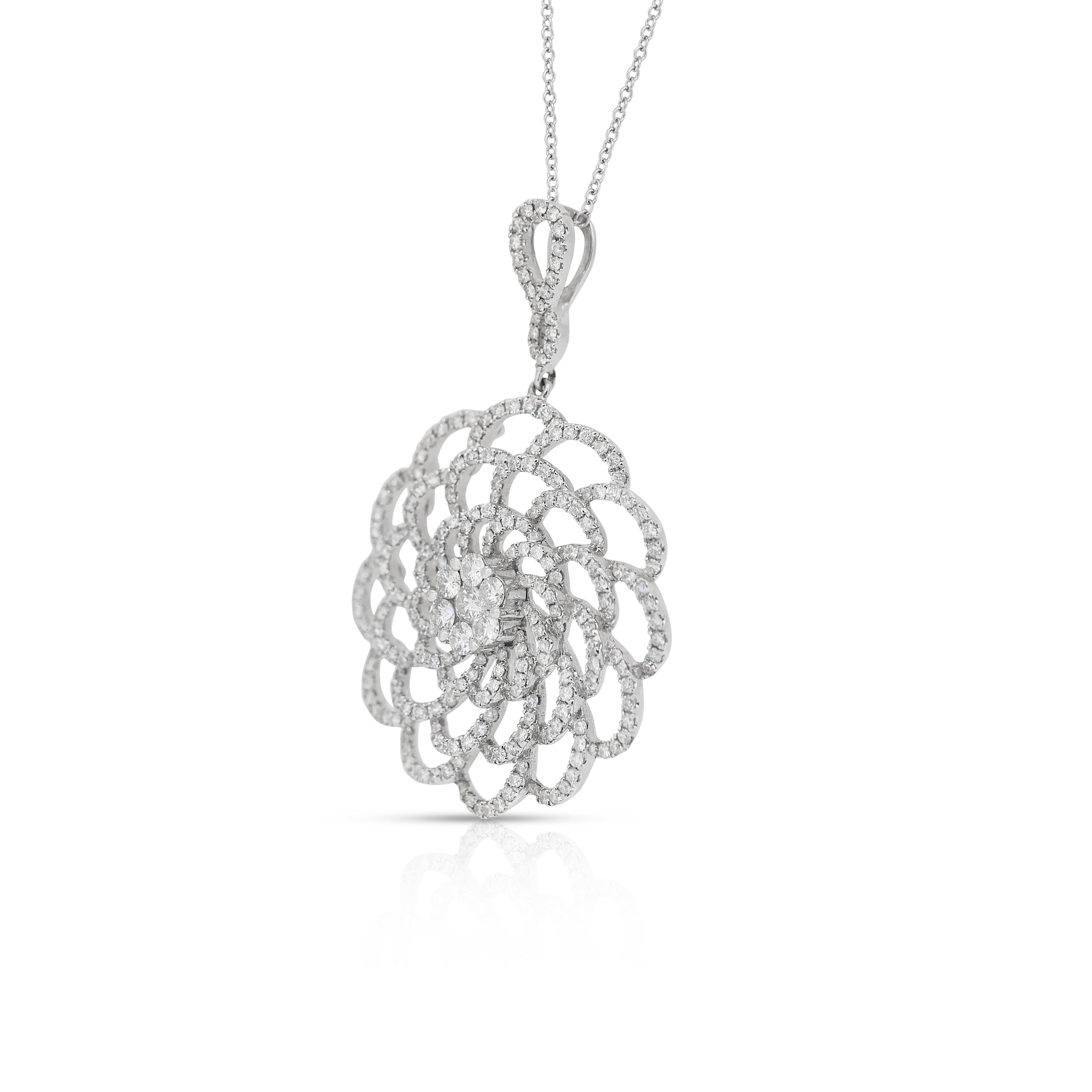 Taille ronde Collier intemporel avec pendentif en or blanc 18 carats de 2,00 ct de diamants - certifié IGI en vente