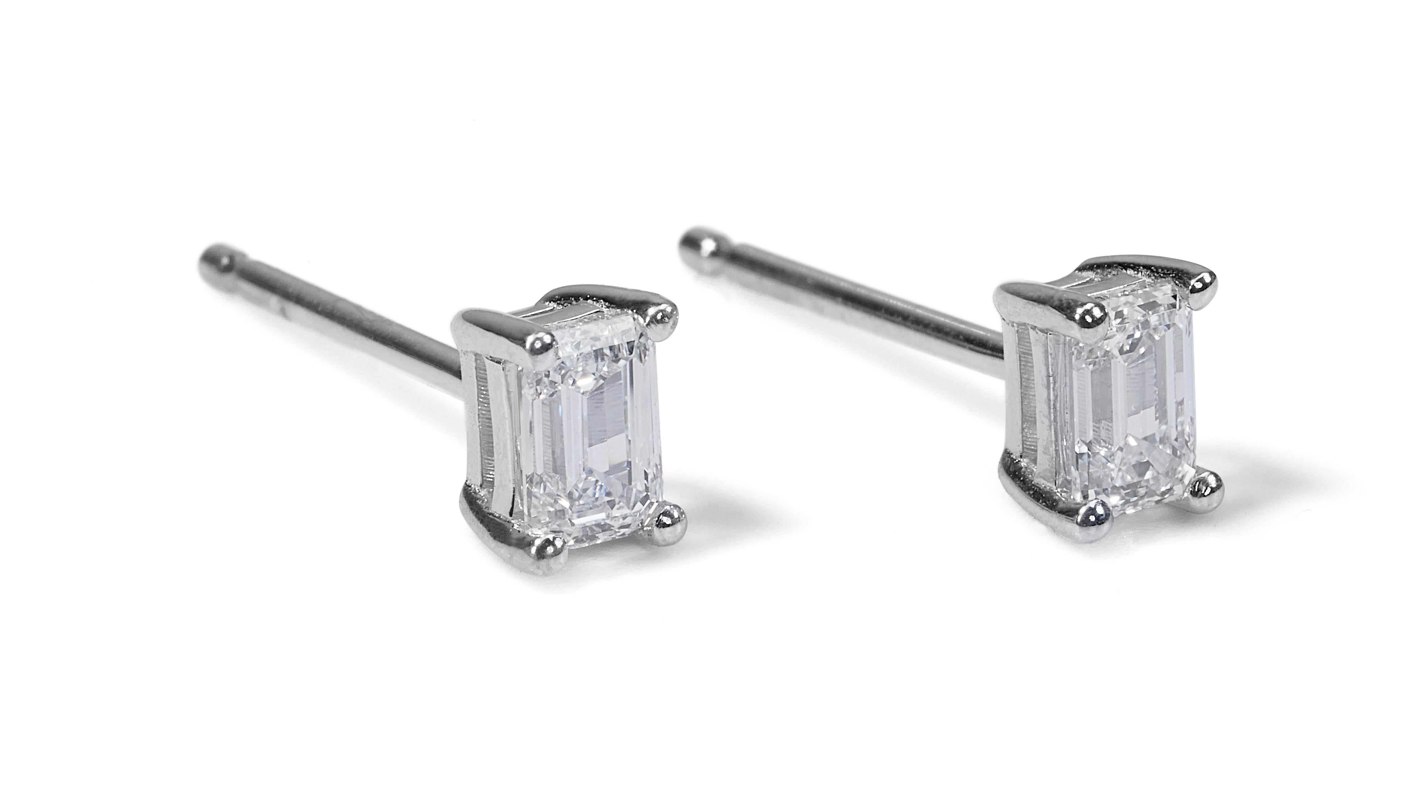 Emerald Cut Timeless 2.02ct Diamond Stud Earrings in 18k White Gold - GIA Certified For Sale