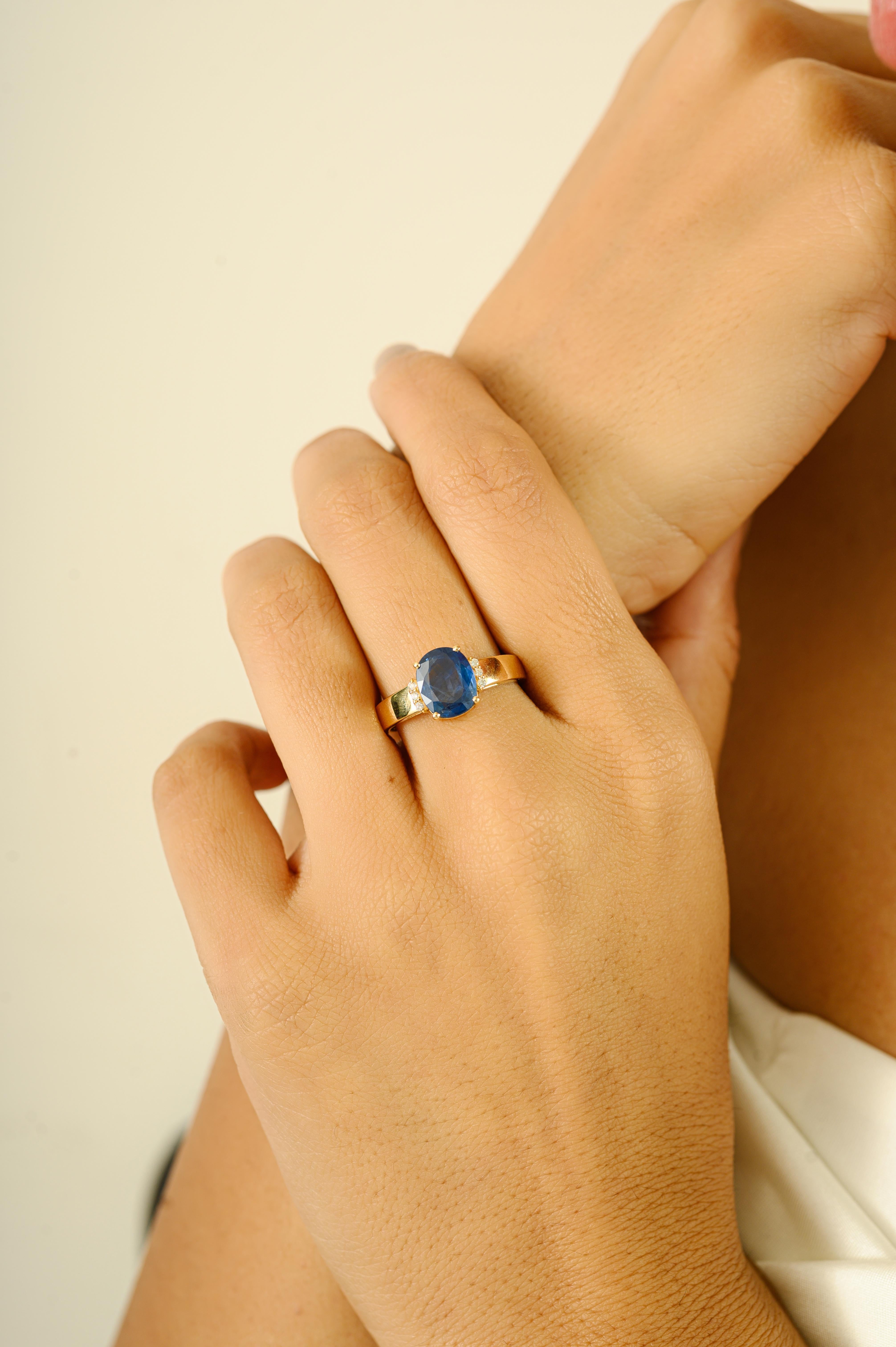 in vendita:  Timeless 2,17 Ct. Anello cocktail con zaffiro blu ovale e diamante in oro giallo 14k 2
