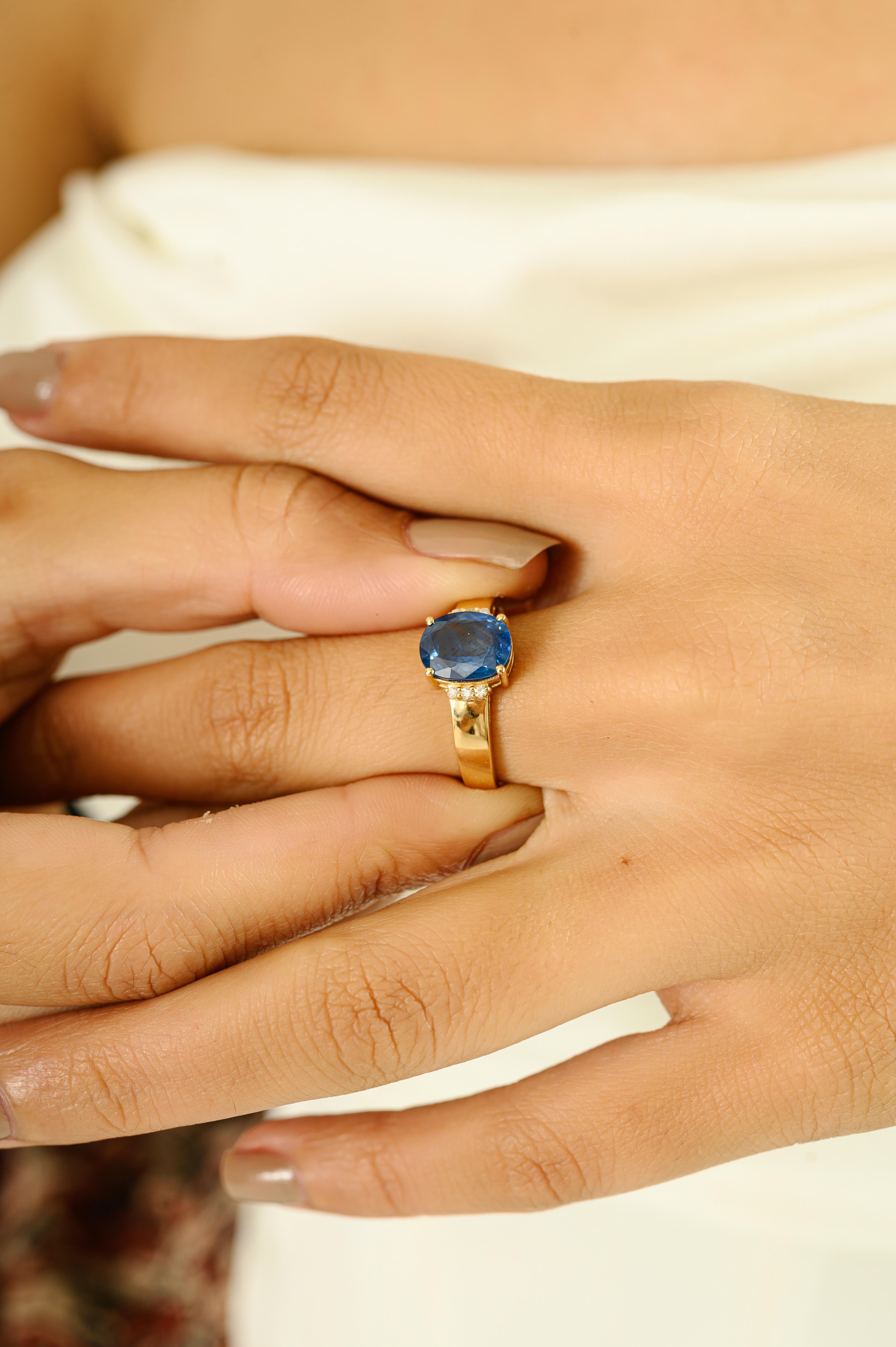 in vendita:  Timeless 2,17 Ct. Anello cocktail con zaffiro blu ovale e diamante in oro giallo 14k 4