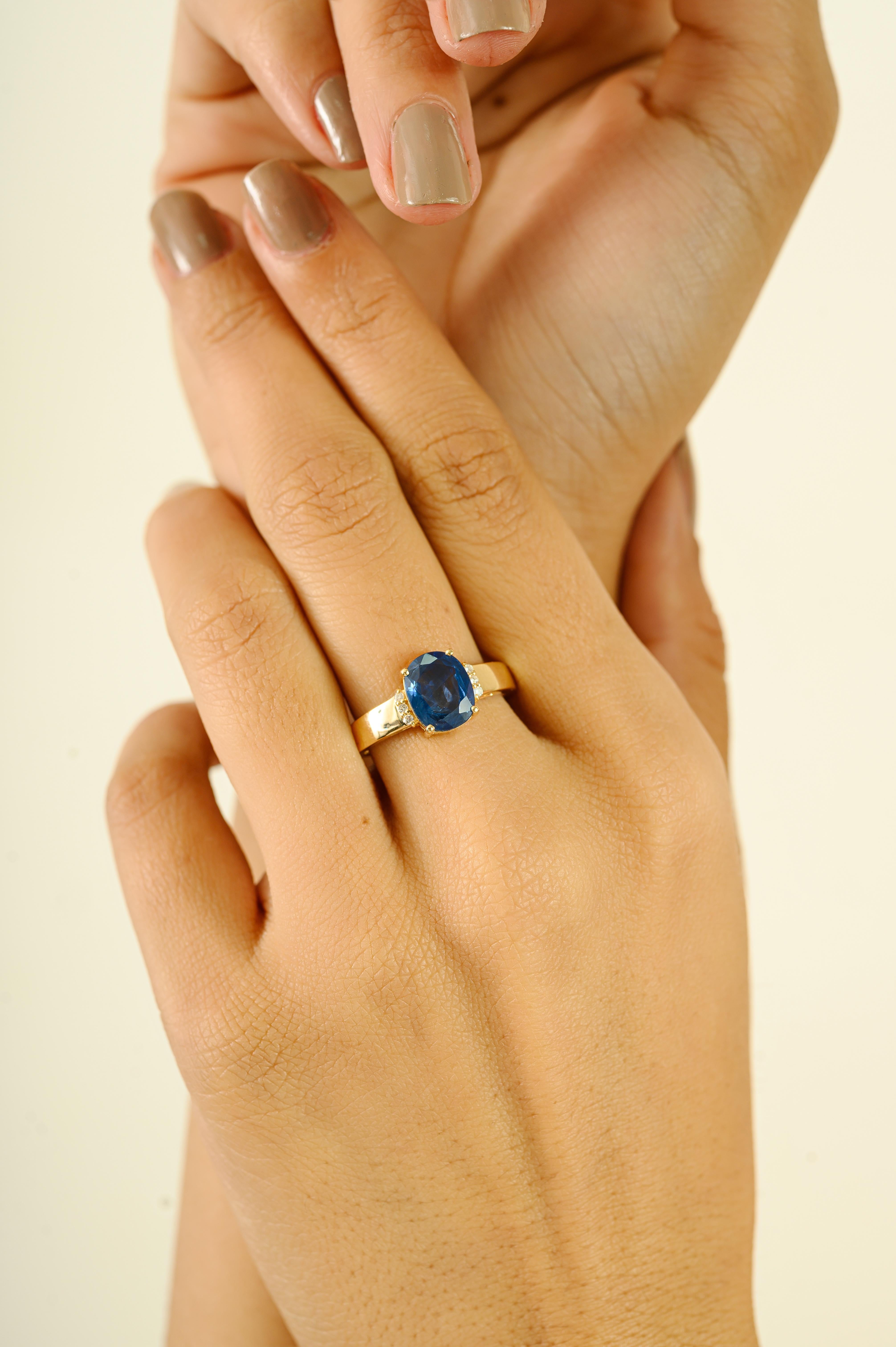 in vendita:  Timeless 2,17 Ct. Anello cocktail con zaffiro blu ovale e diamante in oro giallo 14k 6