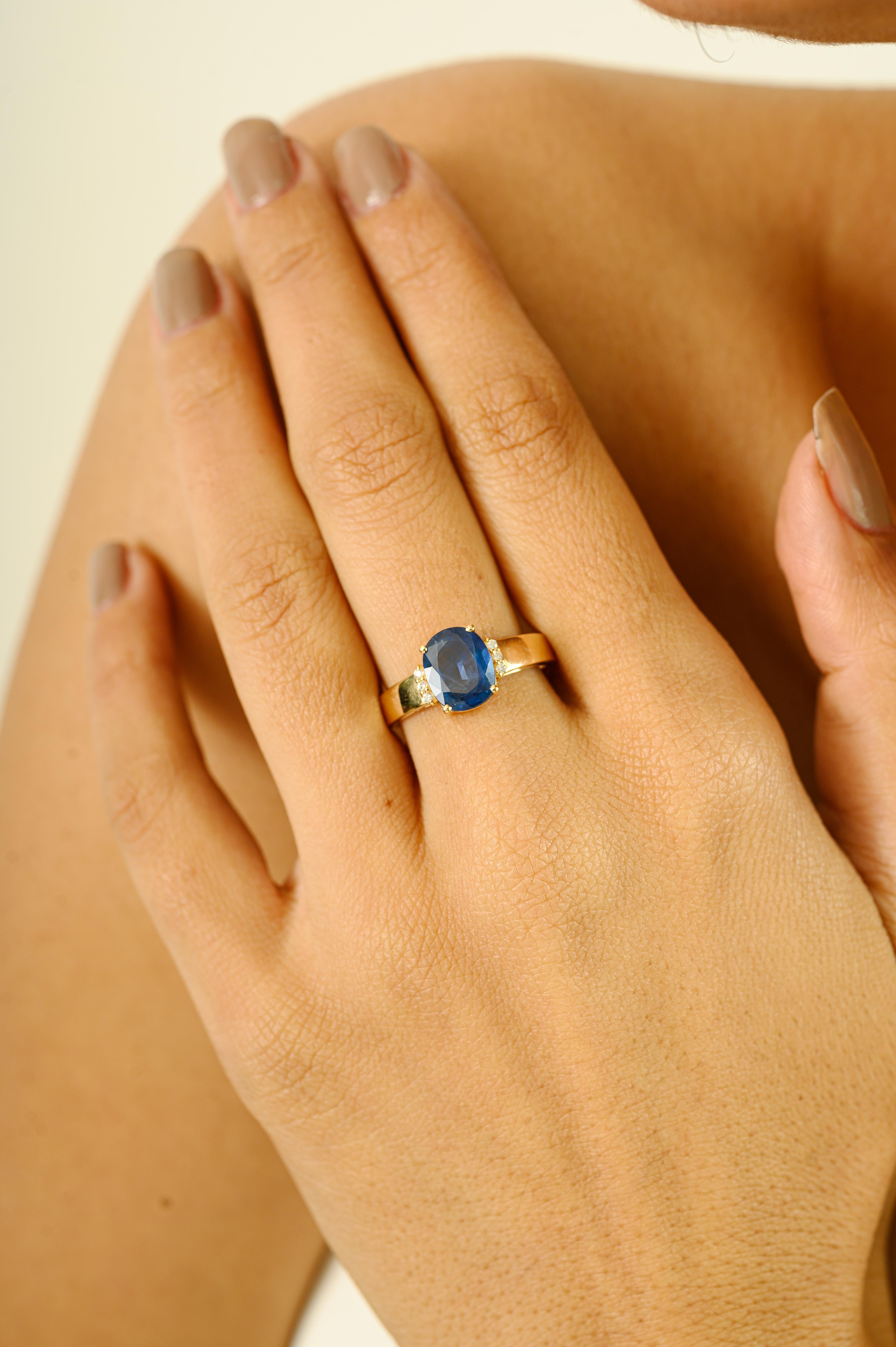 in vendita:  Timeless 2,17 Ct. Anello cocktail con zaffiro blu ovale e diamante in oro giallo 14k 8
