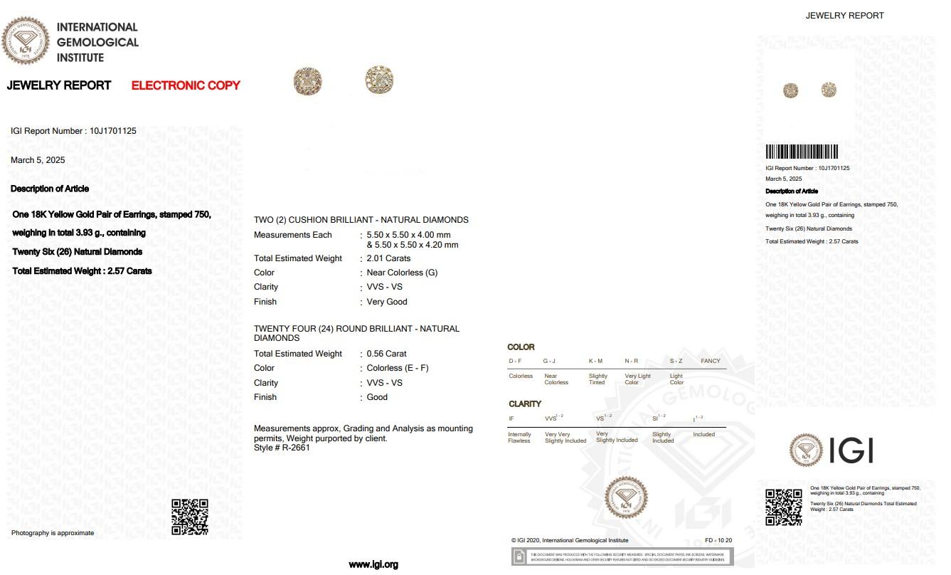 Donna Orecchini senza tempo con diamanti aureolati da 2,57 carati in oro giallo 18 carati - certificati IGI in vendita