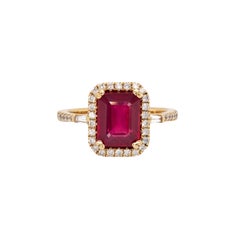 Timeless 2.6cts Madagascar Ruby & Diamond Halo Ring in 14K Solid Gold  EM 9x7mm