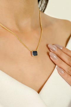 Timeless 3.08 Ct Octagon Cut Blue Sapphire Pendant Necklace in 14K Yellow Gold