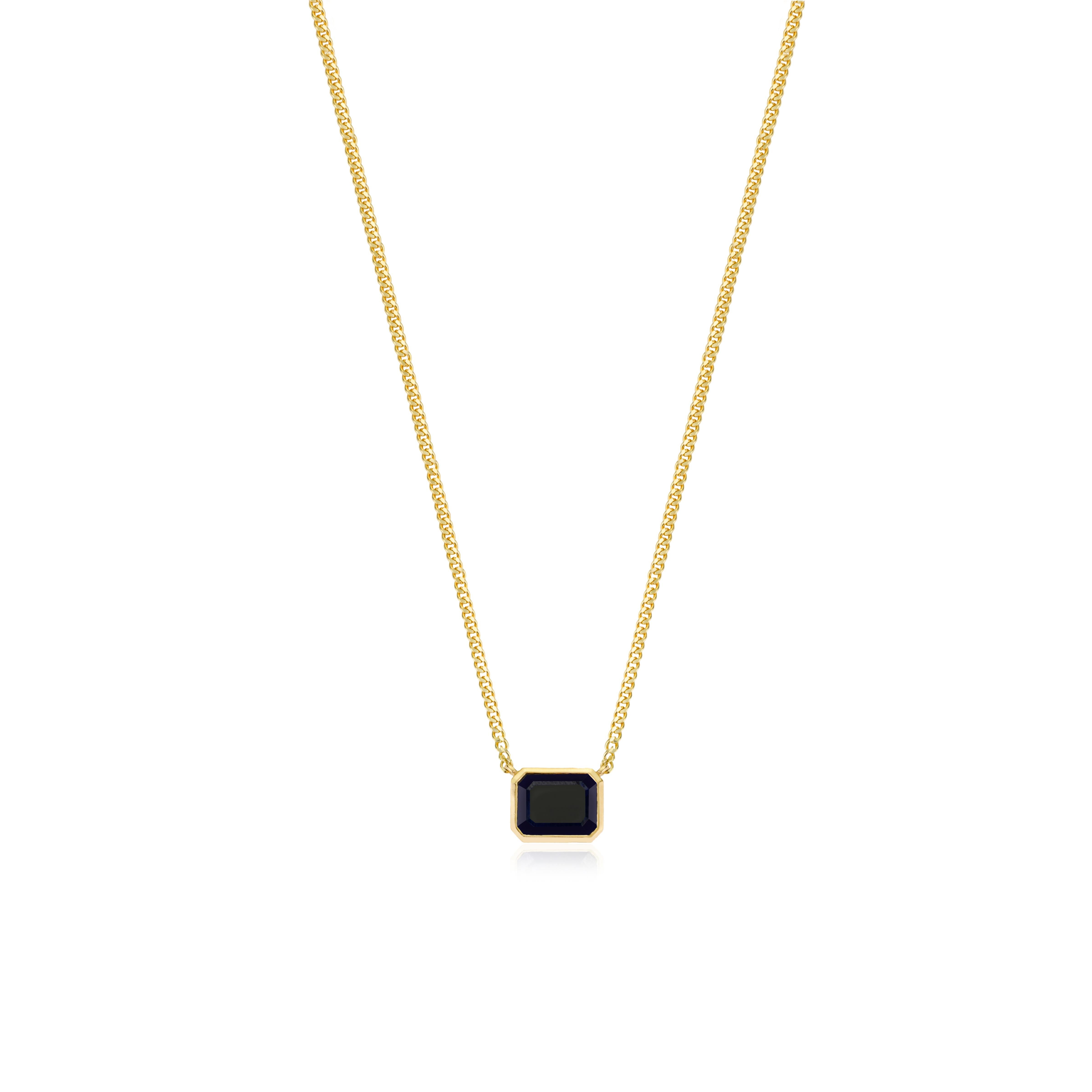 Modern Timeless 3.08 Ct Octagon Cut Blue Sapphire Pendant Necklace in 14K Yellow Gold For Sale