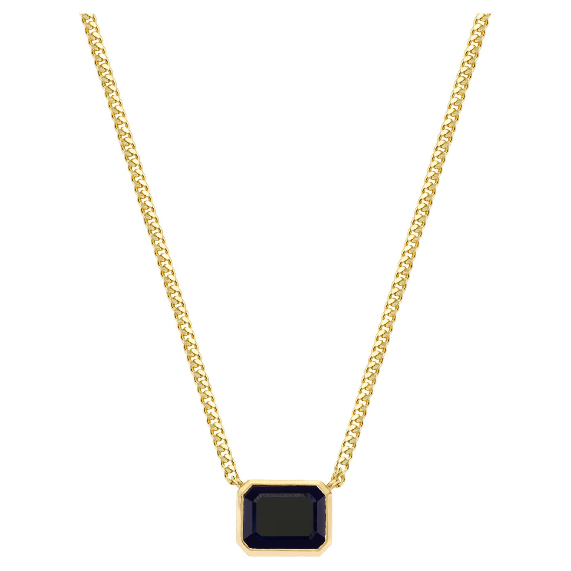 Timeless 3.08 Ct Octagon Cut Blue Sapphire Pendant Necklace in 14K Yellow Gold For Sale