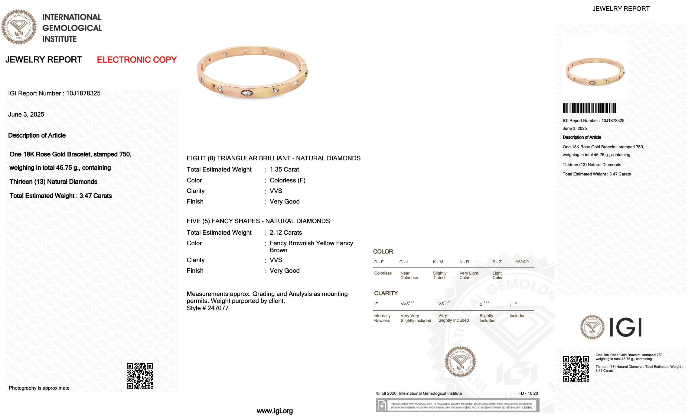 De las mujeres Timeless 3.47ct Diamonds Bangle in 18k Rose Gold - IGI Certified en venta