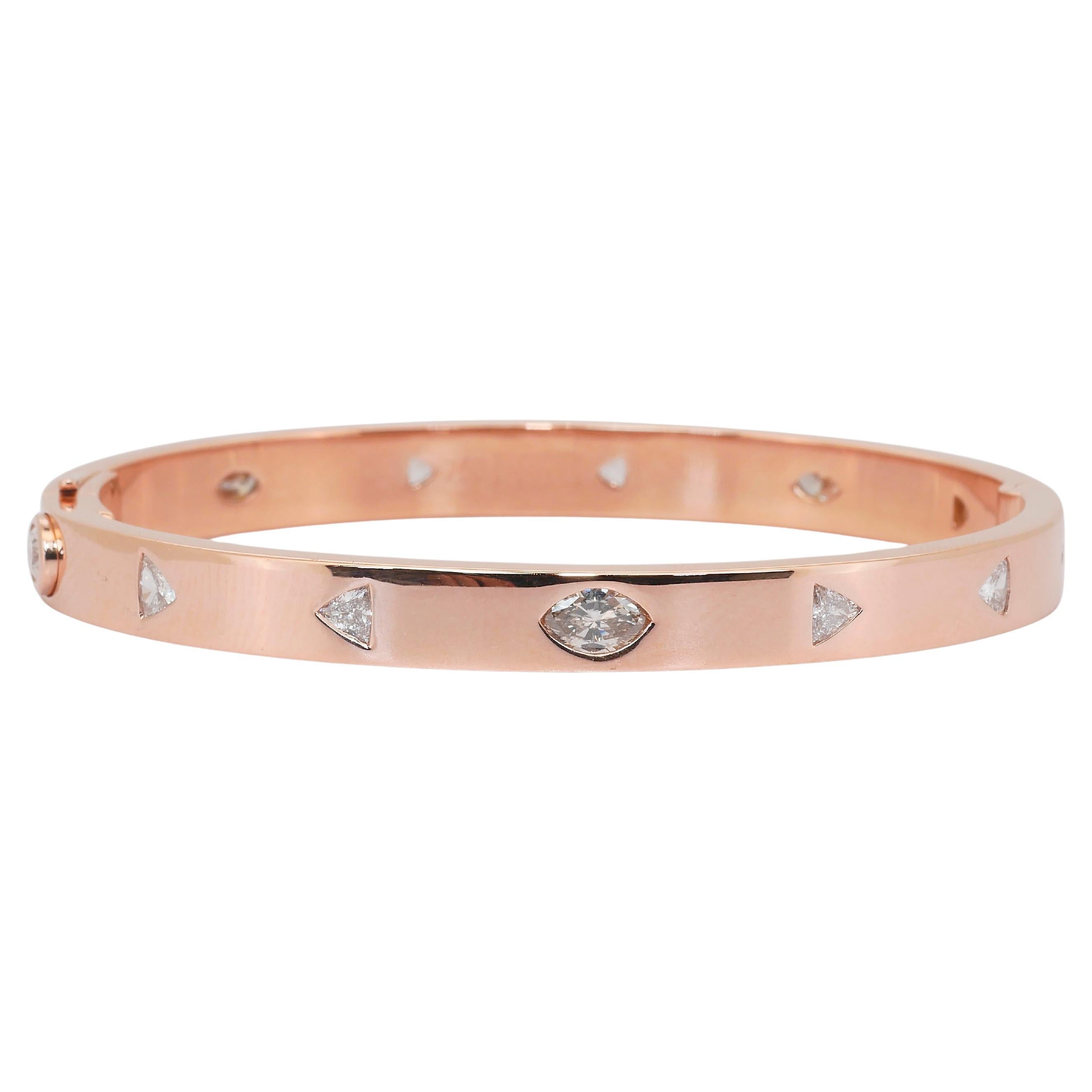 Timeless 3.47ct Diamonds Bangle in 18k Rose Gold - IGI Certified