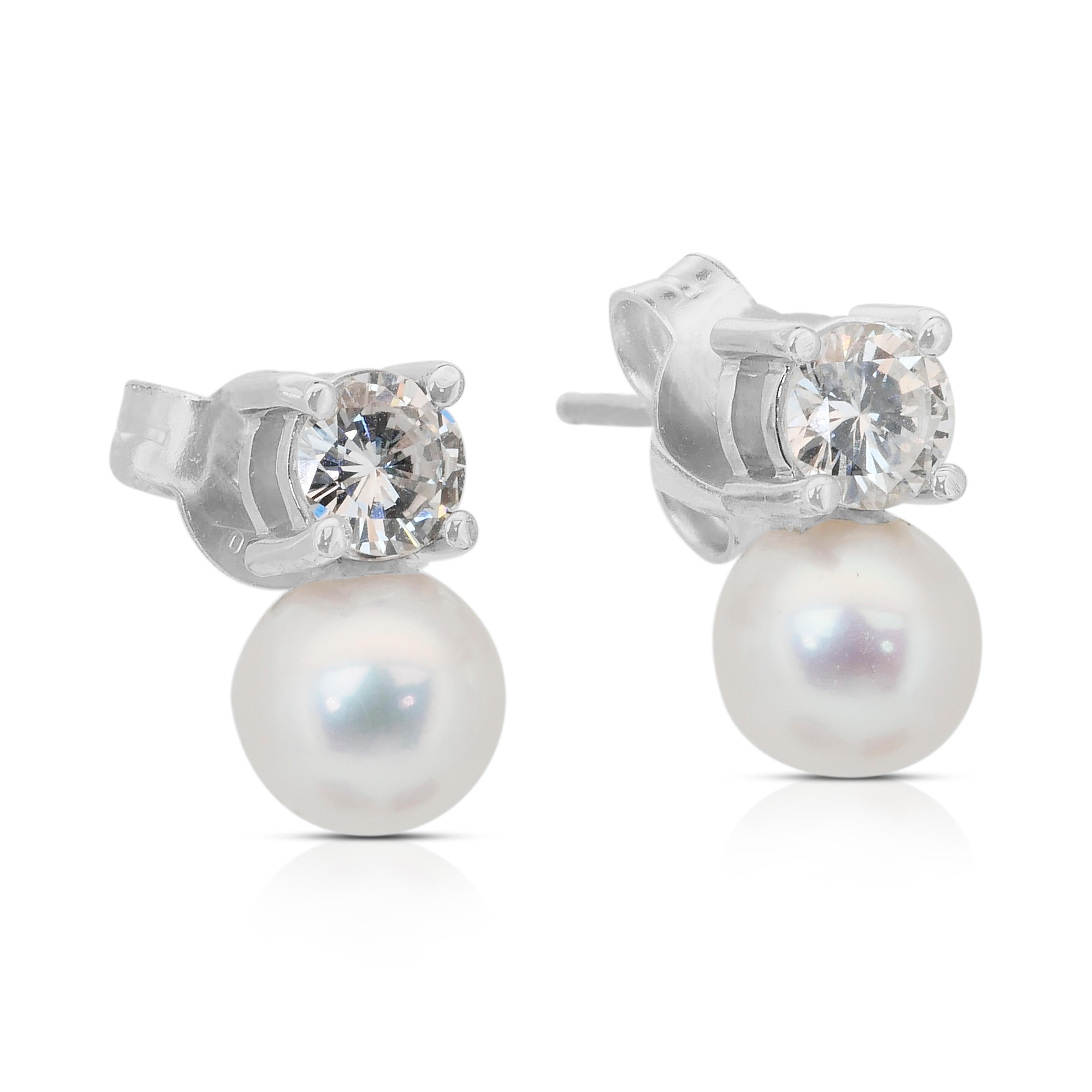 Taille ronde Boucles d'oreilles intemporelles en diamants et perles de culture des mers du Sud de 3,91ct en vente