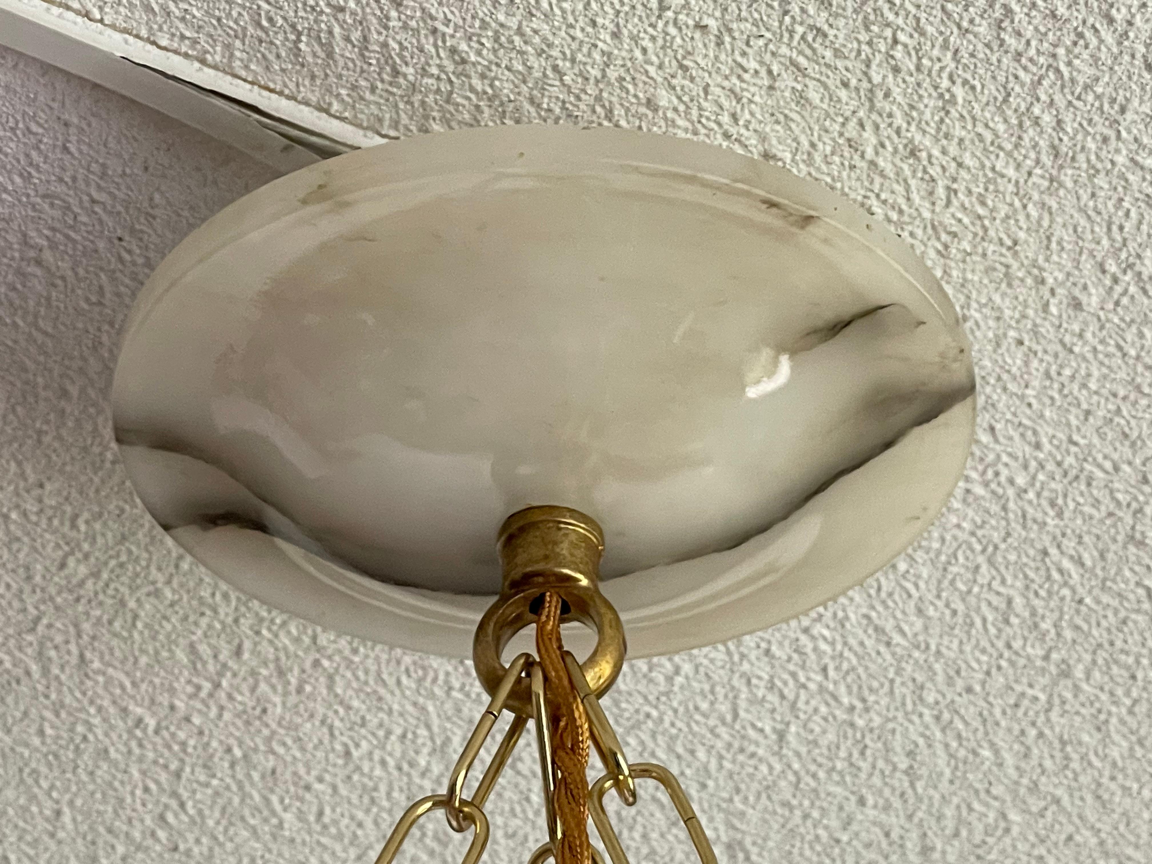 Metal Timeless Alabaster and Bronze French Art Deco Pendant Light / Chandelier, 1920