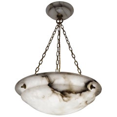 Timeless Alabaster and Bronze French Art Deco Pendant Light / Chandelier, 1920
