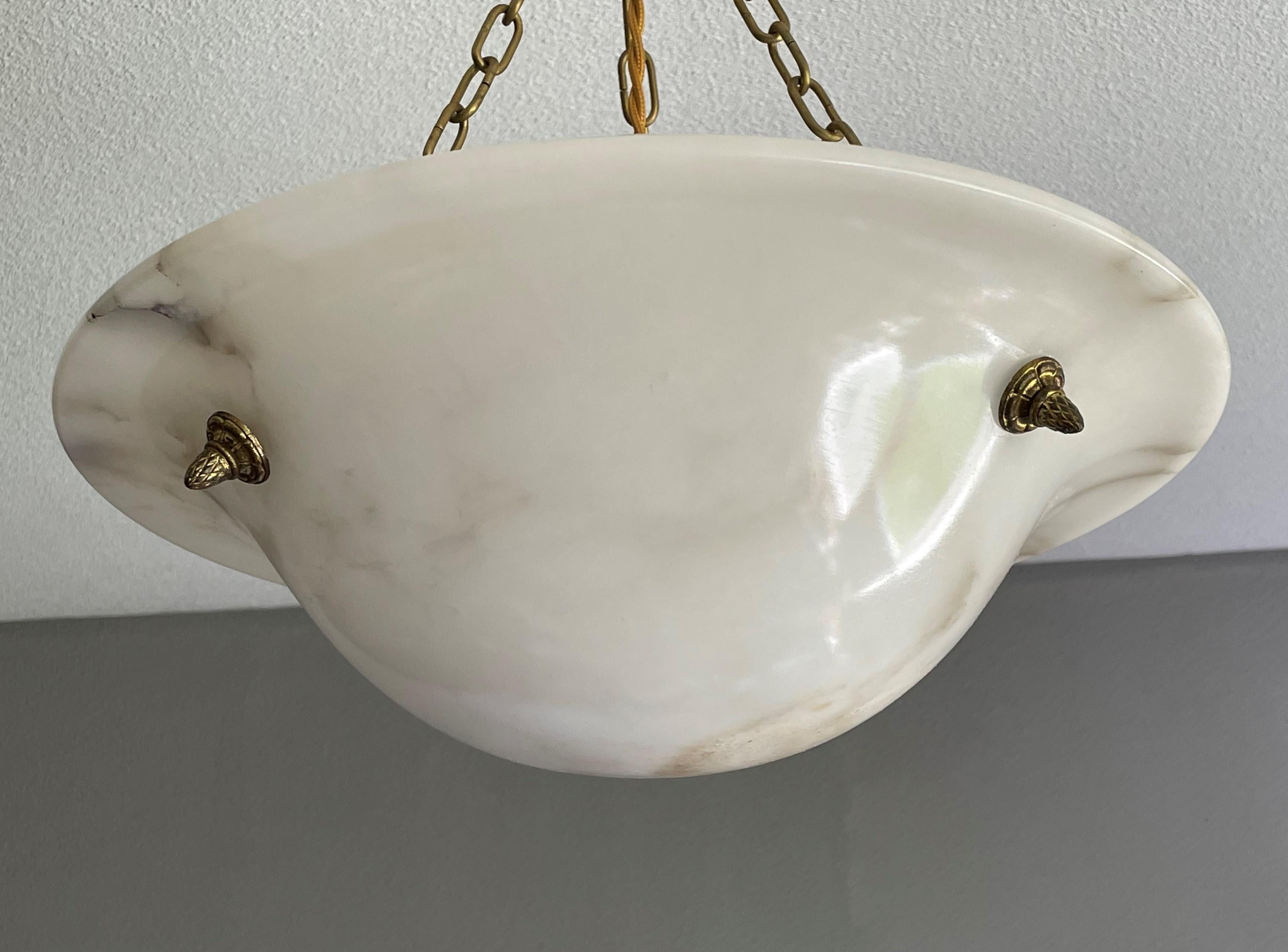 Timeless Alabaster and Bronze French Art Deco Pendant Light / Flush Mount, 1920 12