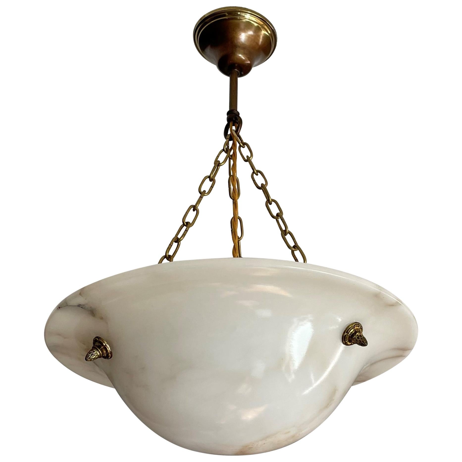 Timeless Alabaster and Bronze French Art Deco Pendant Light / Flush Mount, 1920