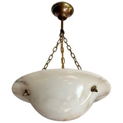 Antique Timeless Alabaster and Bronze French Art Deco Pendant Light / Flush Mount, 1920