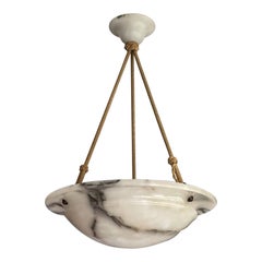Antique Timeless Alabaster, Brass and Perfect Rope Art Deco Pendant / Chandelier, 1920