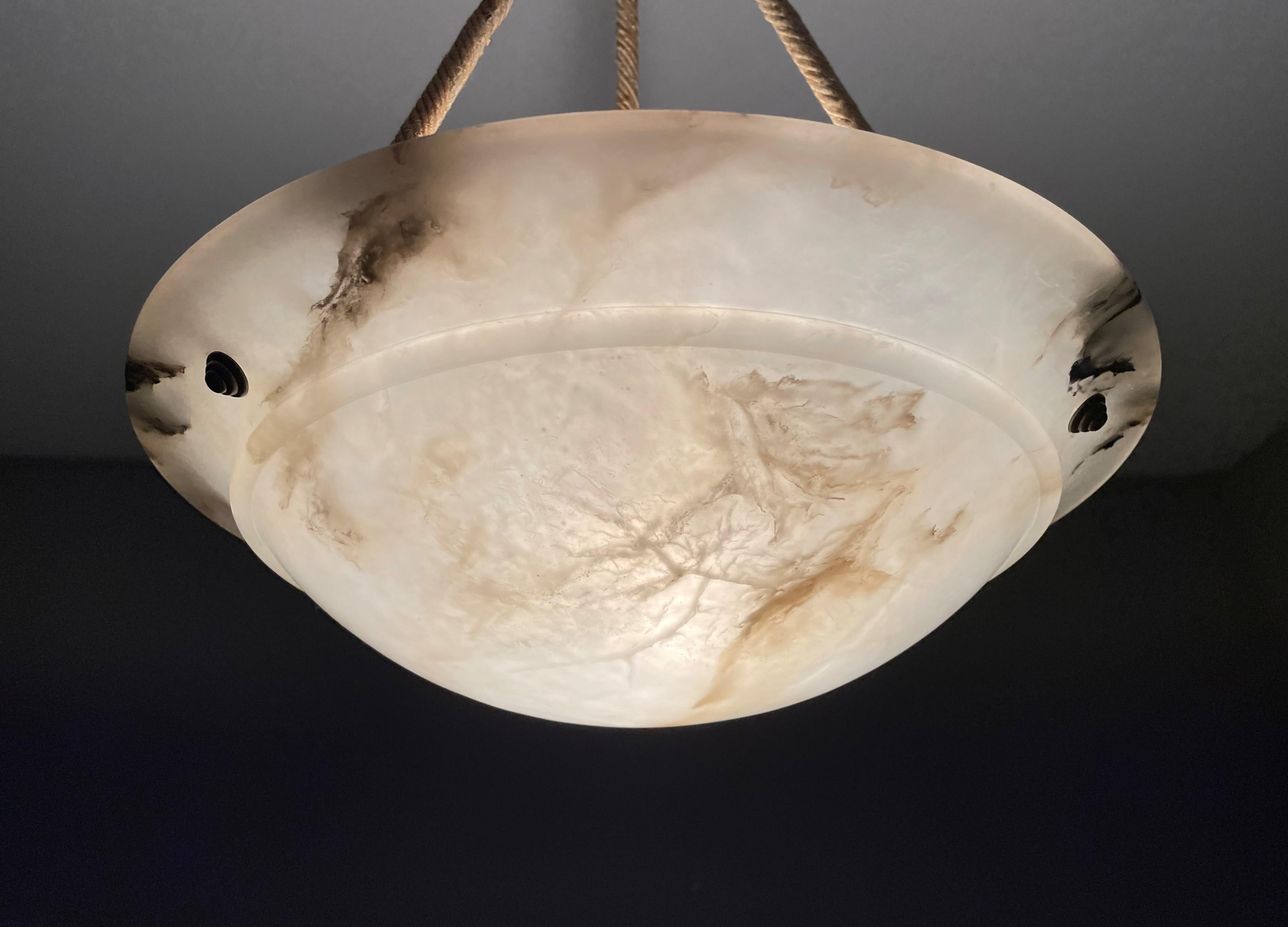 Timeless Alabaster, Brass and Rope Art Deco Pendant / Antique Chandelier 1920 5