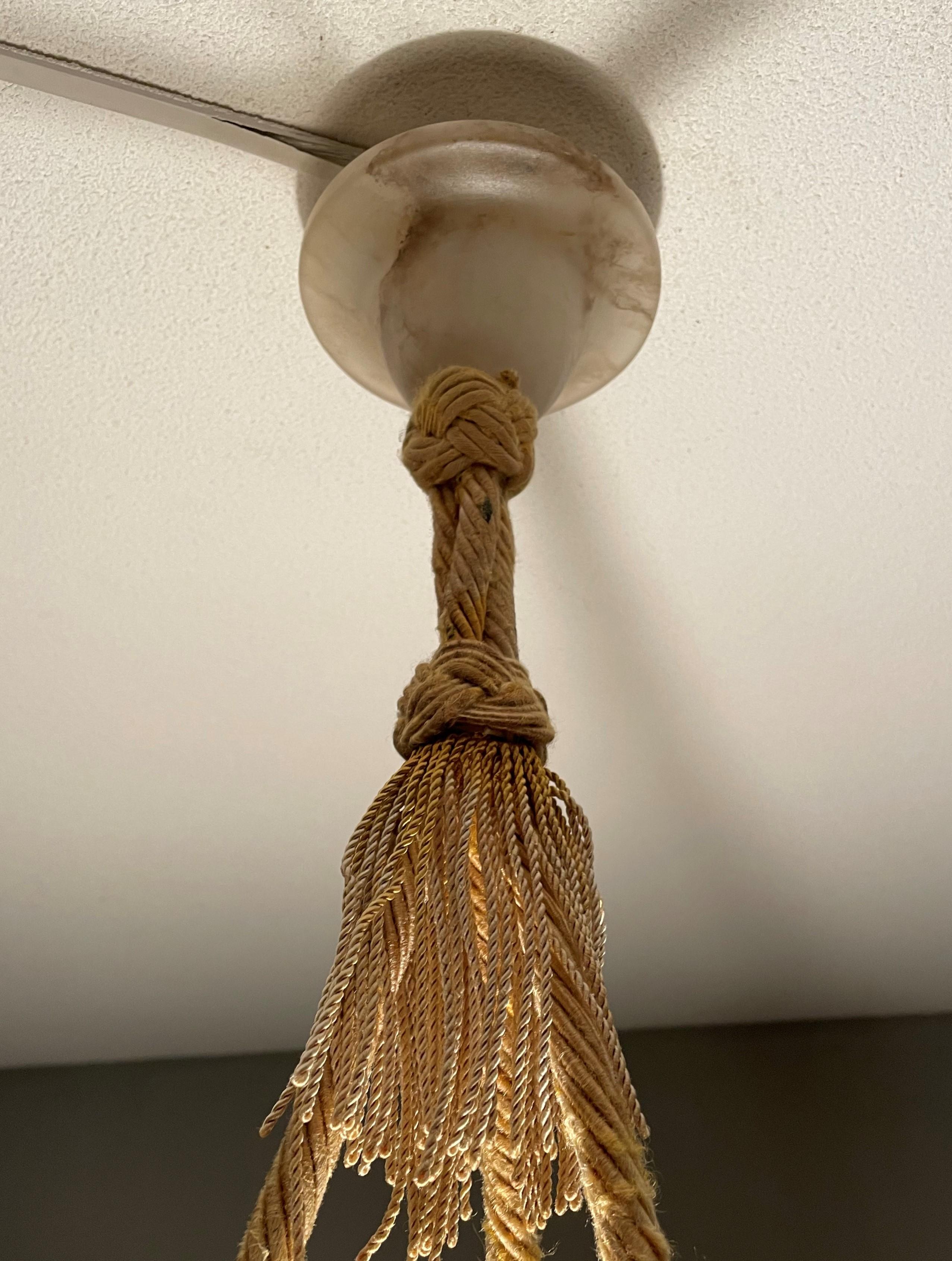 Timeless Alabaster, Brass and Rope Art Deco Pendant / Antique Chandelier 1920 6