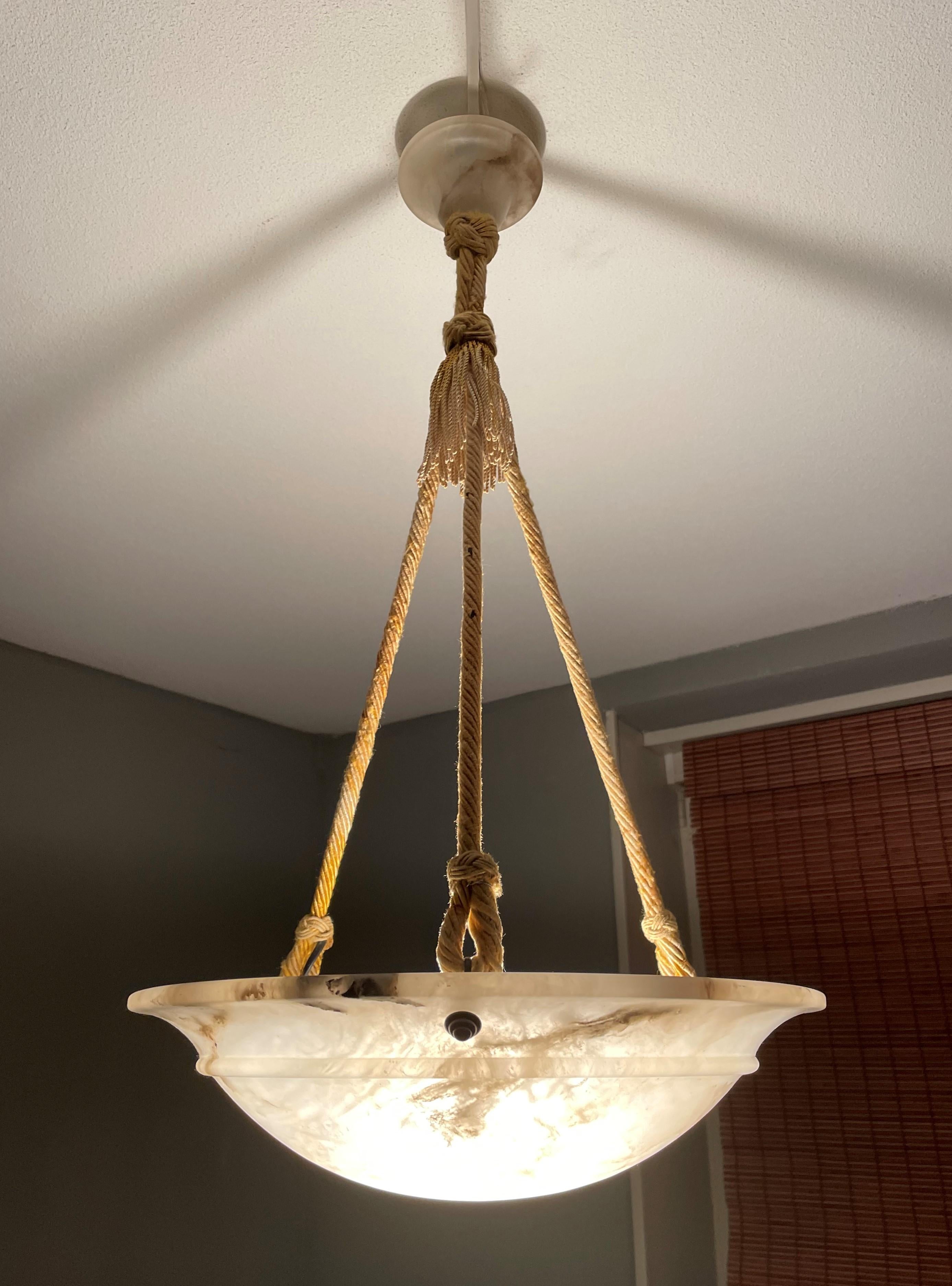 Timeless Alabaster, Brass and Rope Art Deco Pendant / Antique Chandelier 1920 7