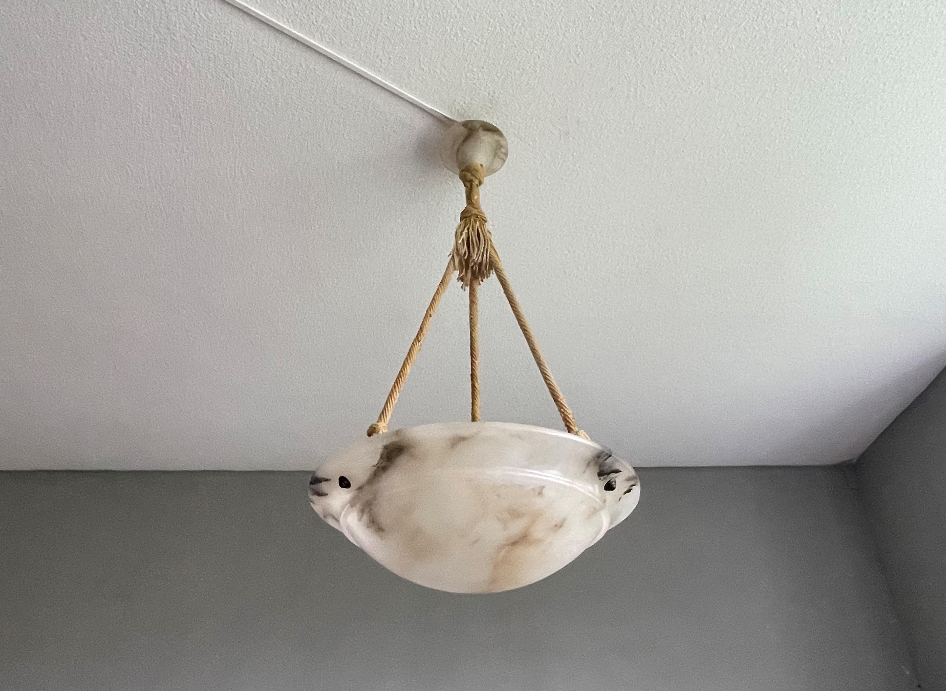Timeless Alabaster, Brass and Rope Art Deco Pendant / Antique Chandelier 1920 14