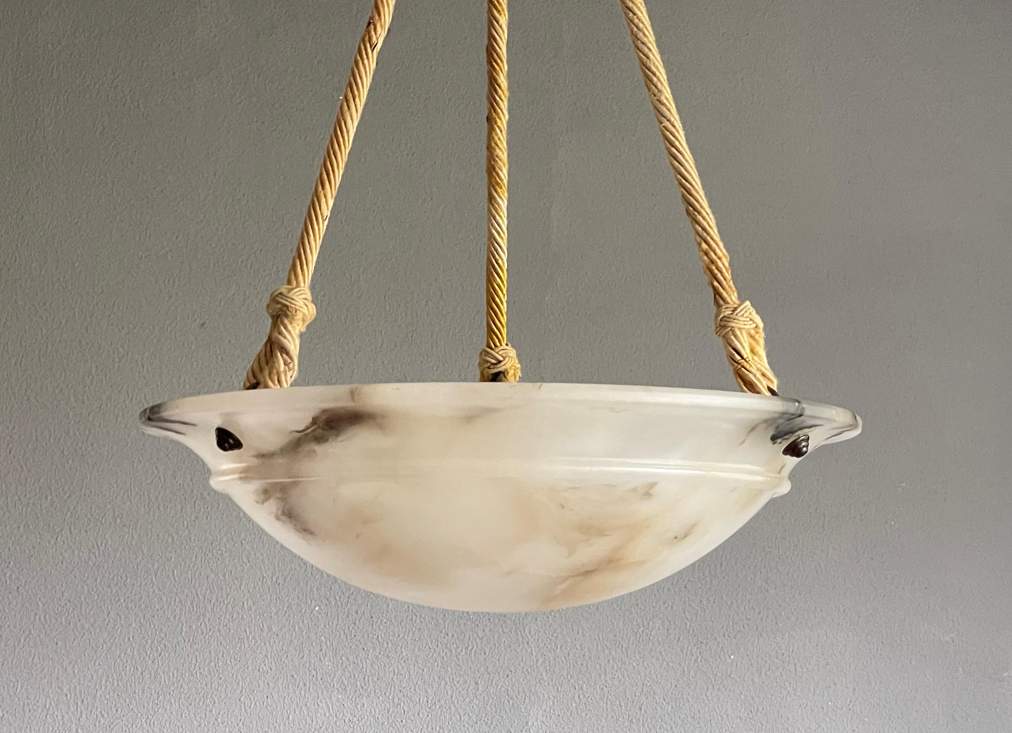 Timeless Alabaster, Brass and Rope Art Deco Pendant / Antique Chandelier 1920 1