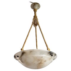Timeless Alabaster, Brass and Rope Art Deco Pendant / Antique Chandelier 1920