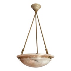 Antique Timeless Alabaster 
Gilt Bronze French Art Deco Pendant Light / Chandelier 1920