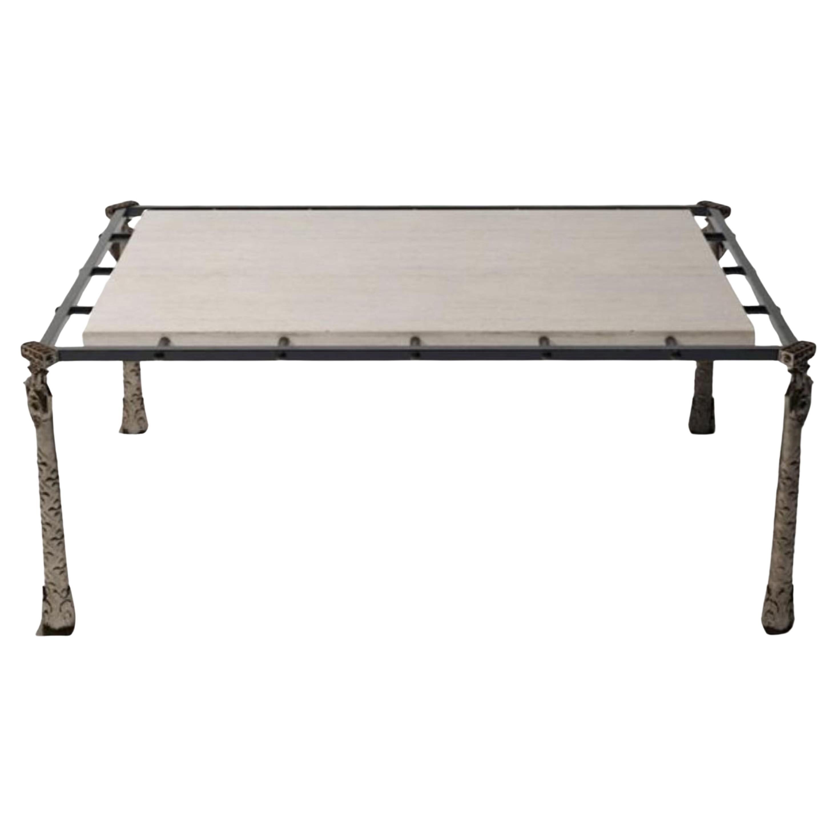 Table basse intemporelle "Classic Fusion" en aluminium, métal et pierre, Parisii Coll
